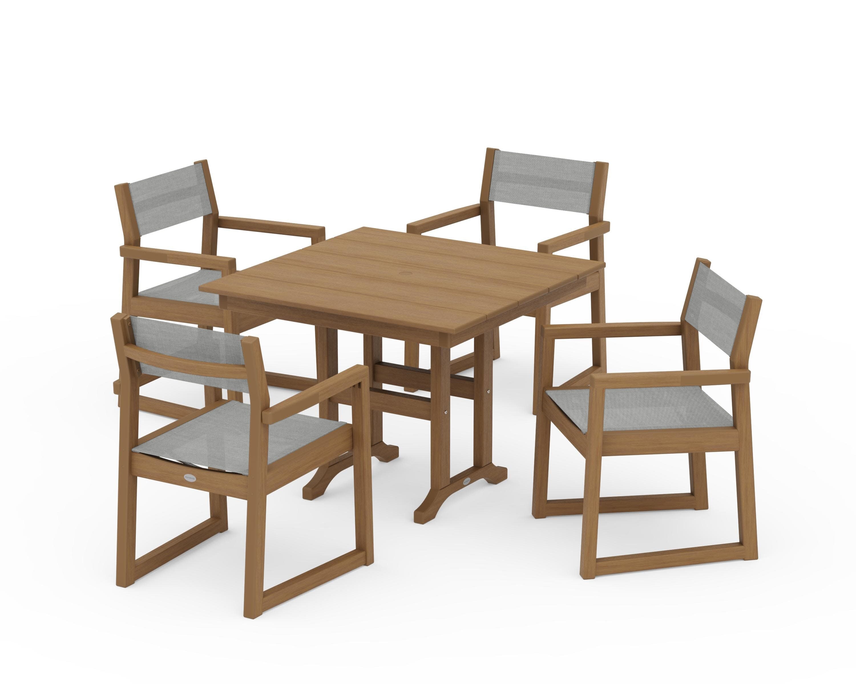 EDGE Sling Arm Chair 5-Piece Farmhouse Dining Set in Natural / Metallic Sling