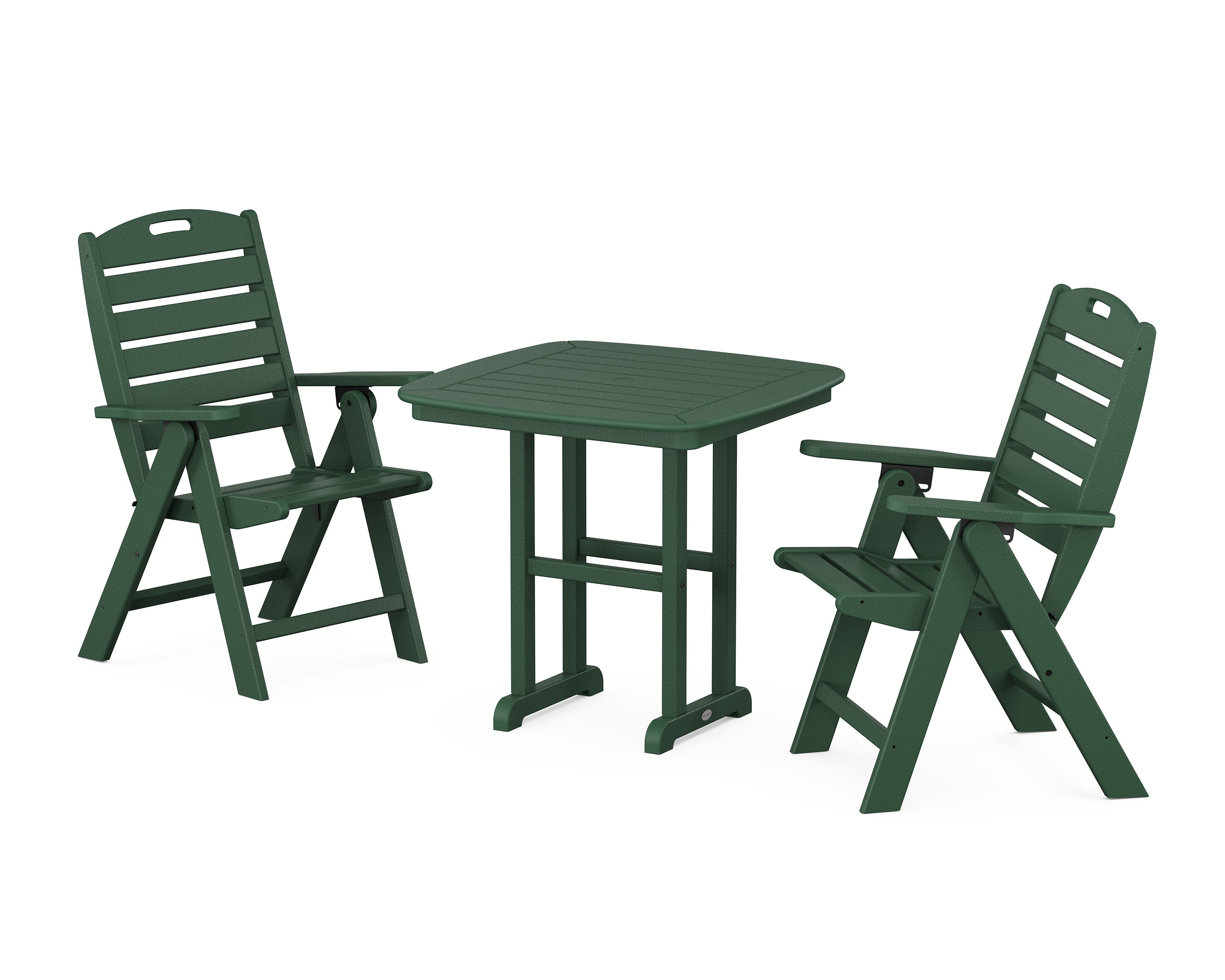 Nautical Folding Highback Chair 3-Piece Dining Set in Green