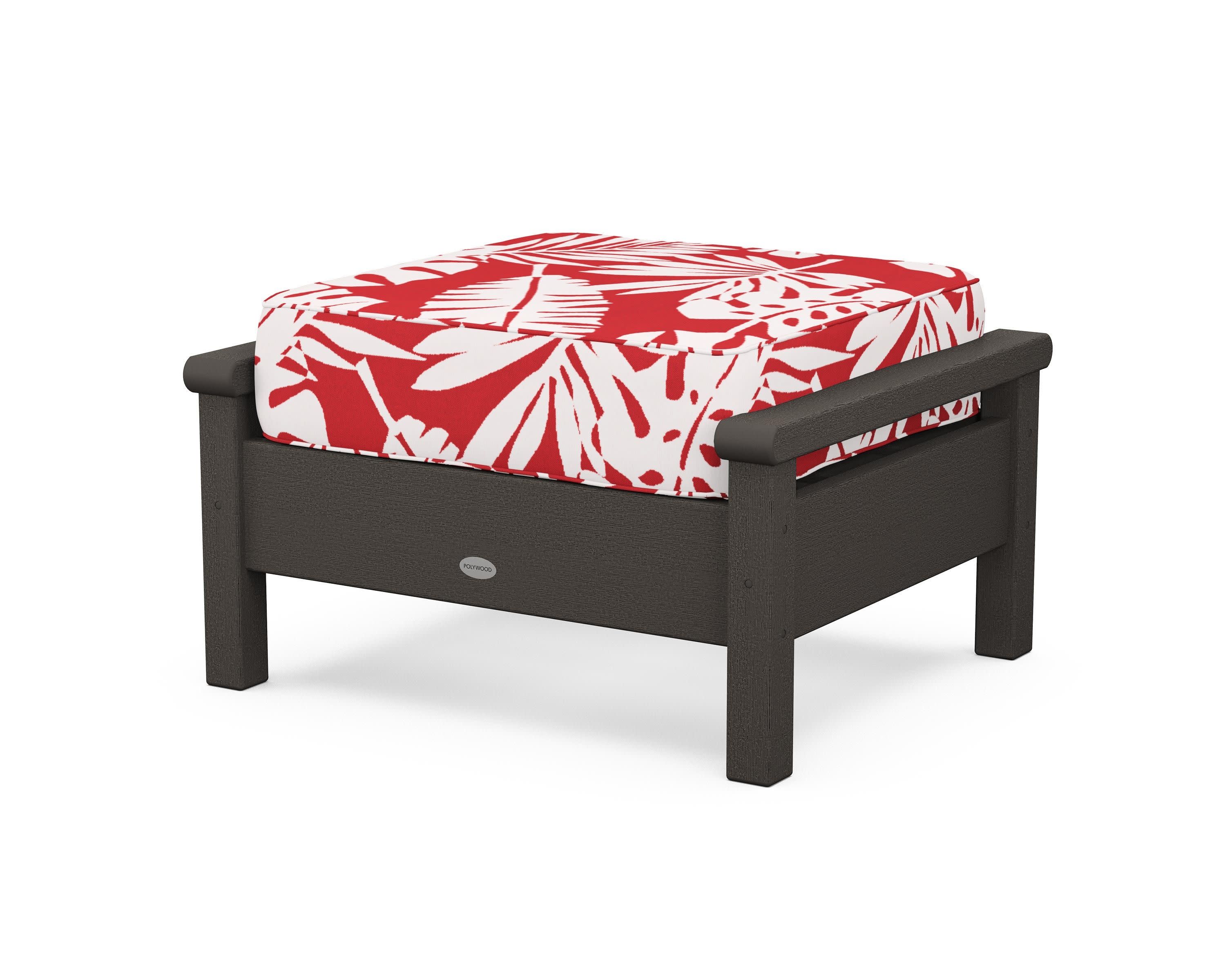 Harbour Deep Seating Ottoman in Vintage Coffee / Leaf Crimson