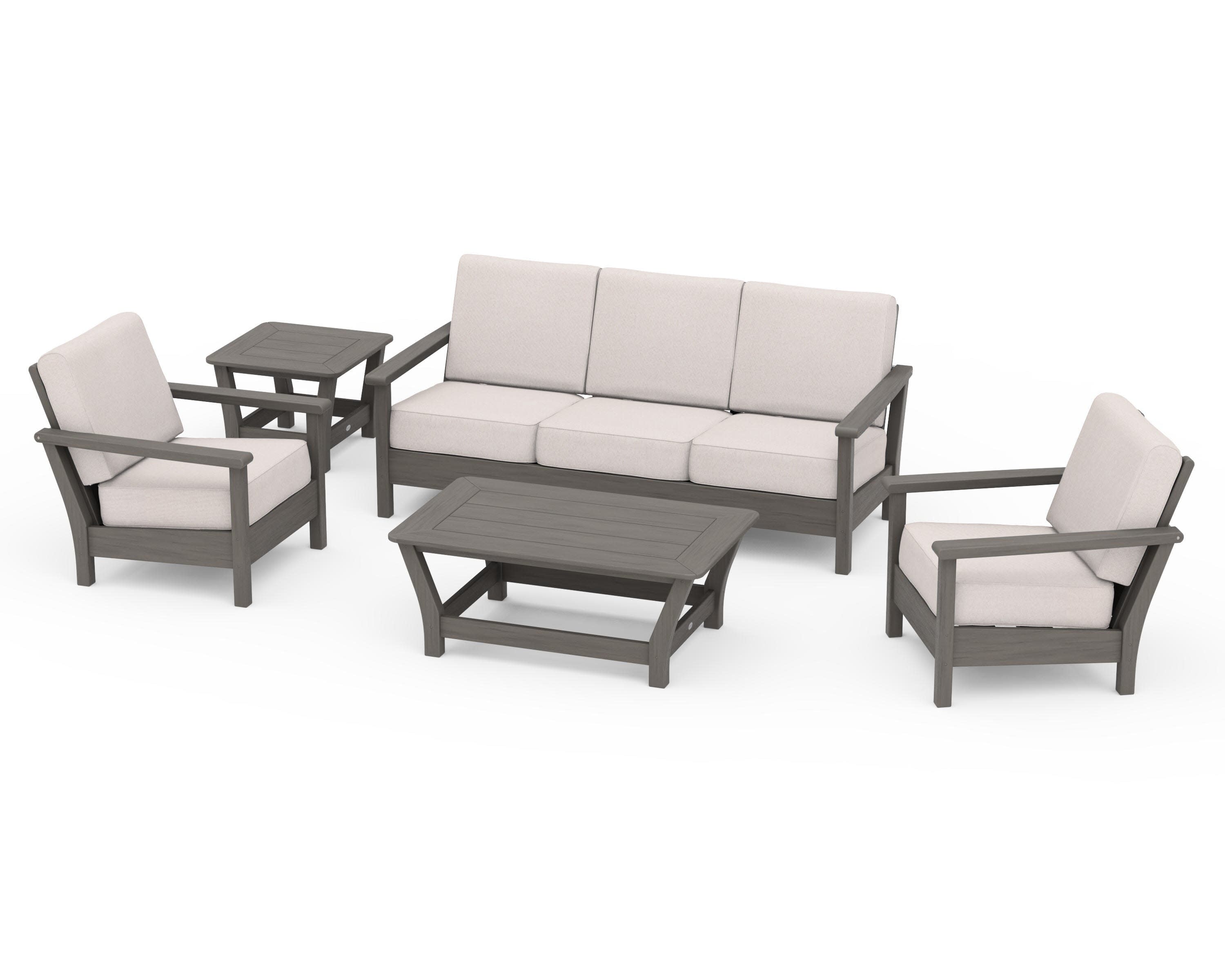 Harbour 5-Piece Deep Seating Set in Driftwood / Dune Burlap
