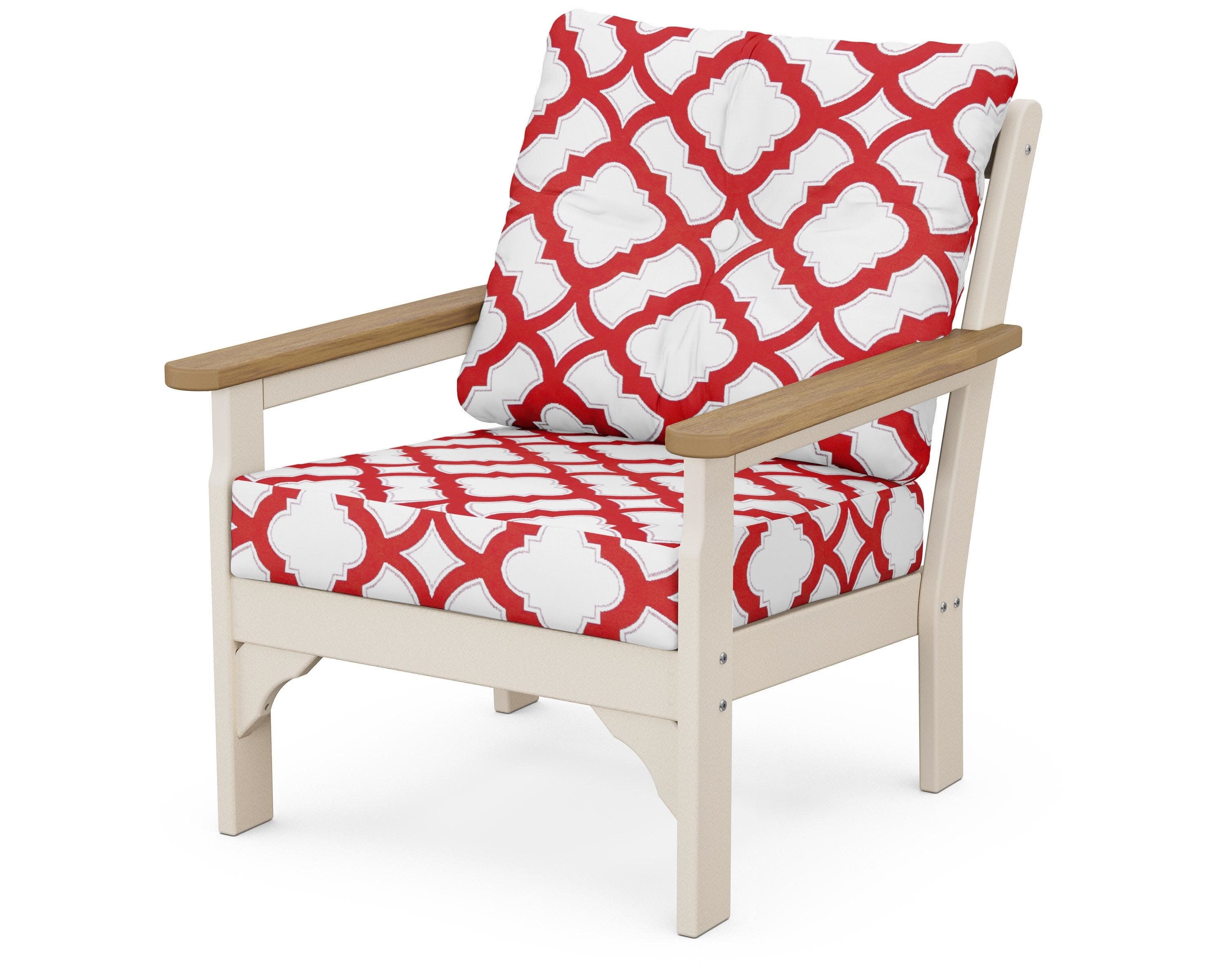 Vineyard Deep Seating Chair in Sand / Natural / Trellis Crimson
