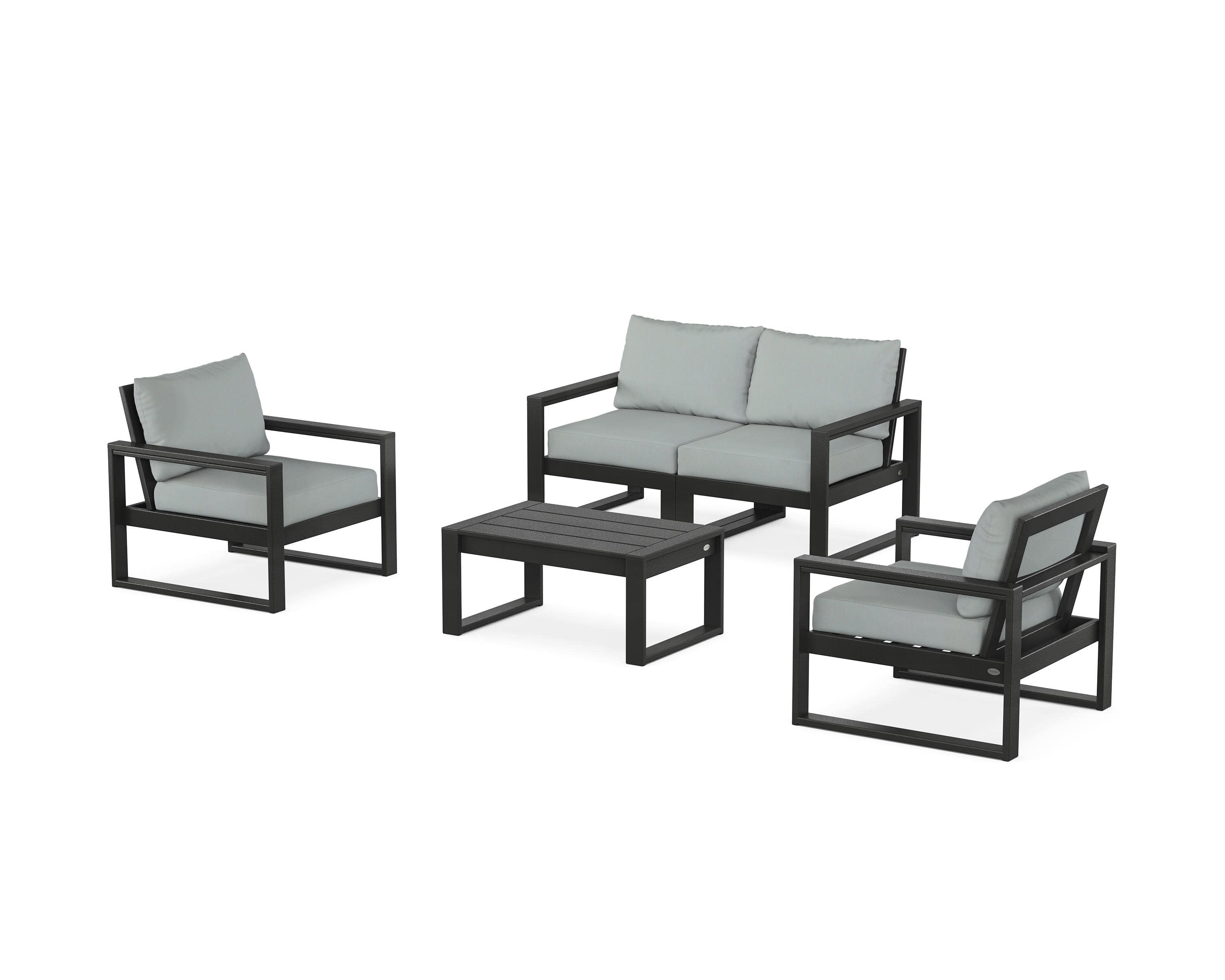 EDGE Sectional 4-Piece Deep Seating Set with Loveseat in Black / Spa