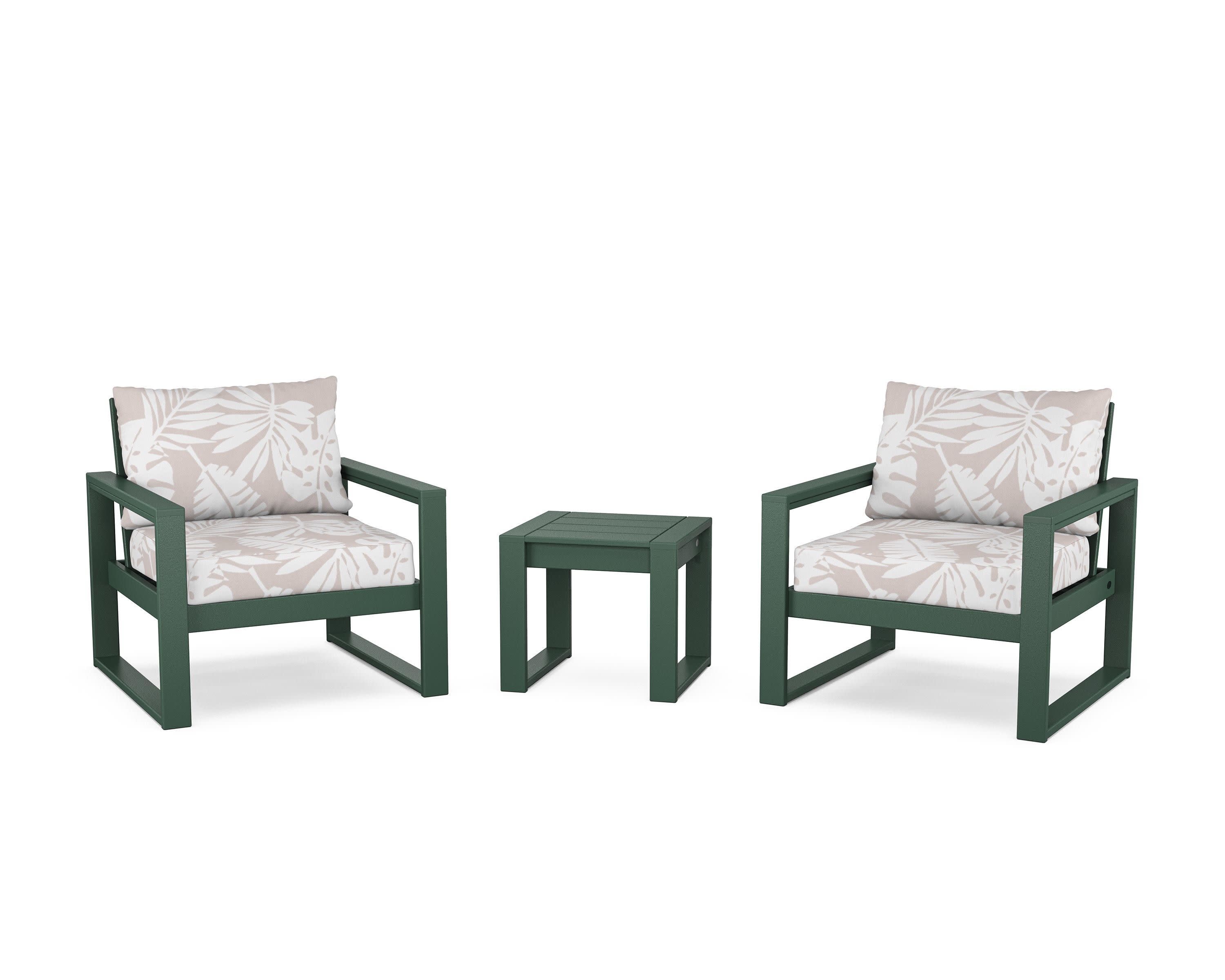 EDGE Sectional 3-Piece Deep Seating Set in Green / Leaf Dune Burlap