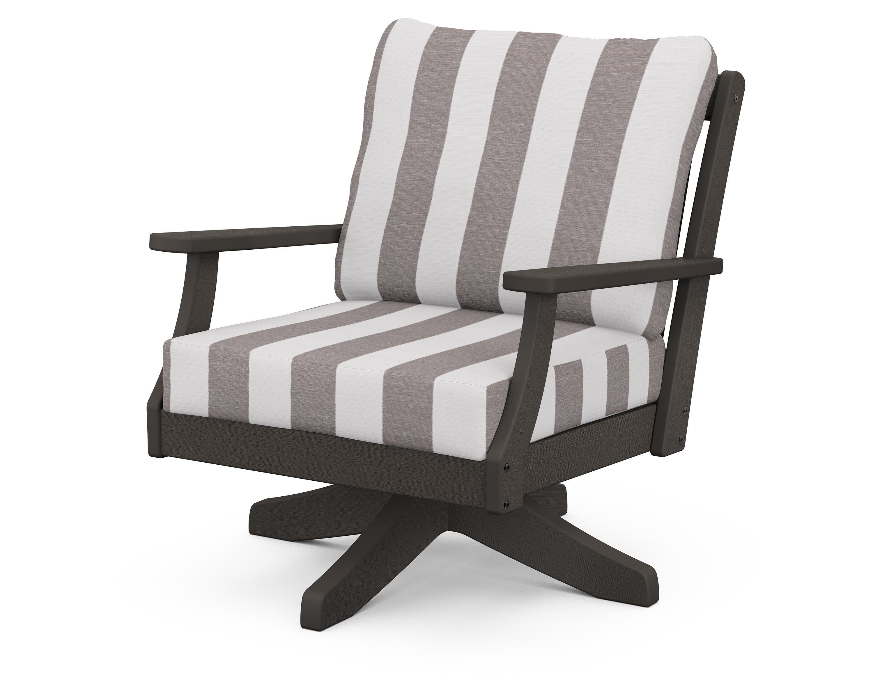 Braxton Deep Seating Swivel Chair in Vintage Coffee / Cabana Stripe Grey Mist