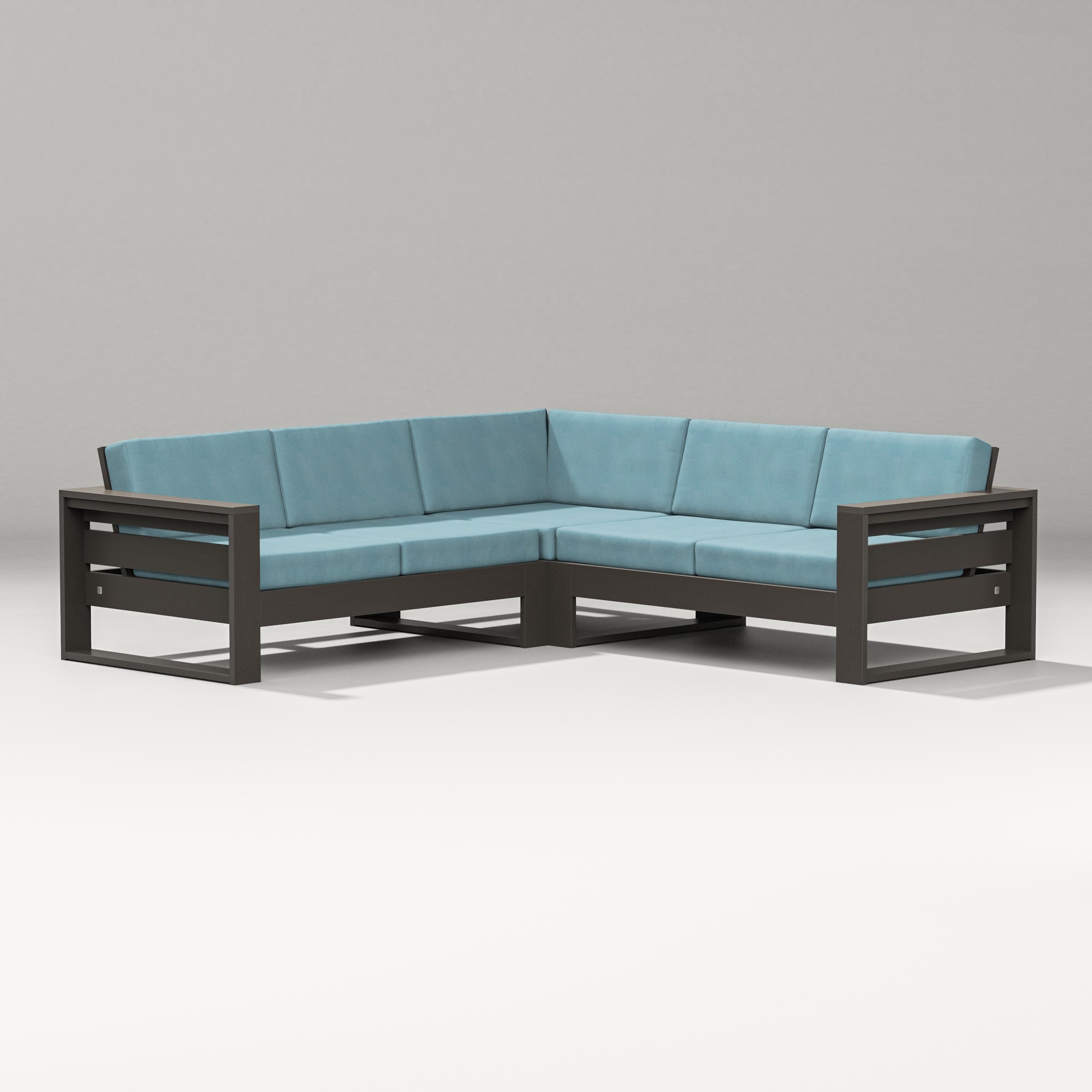 Latitude Corner Sectional in Vintage Coffee / Lattice Sky Blue