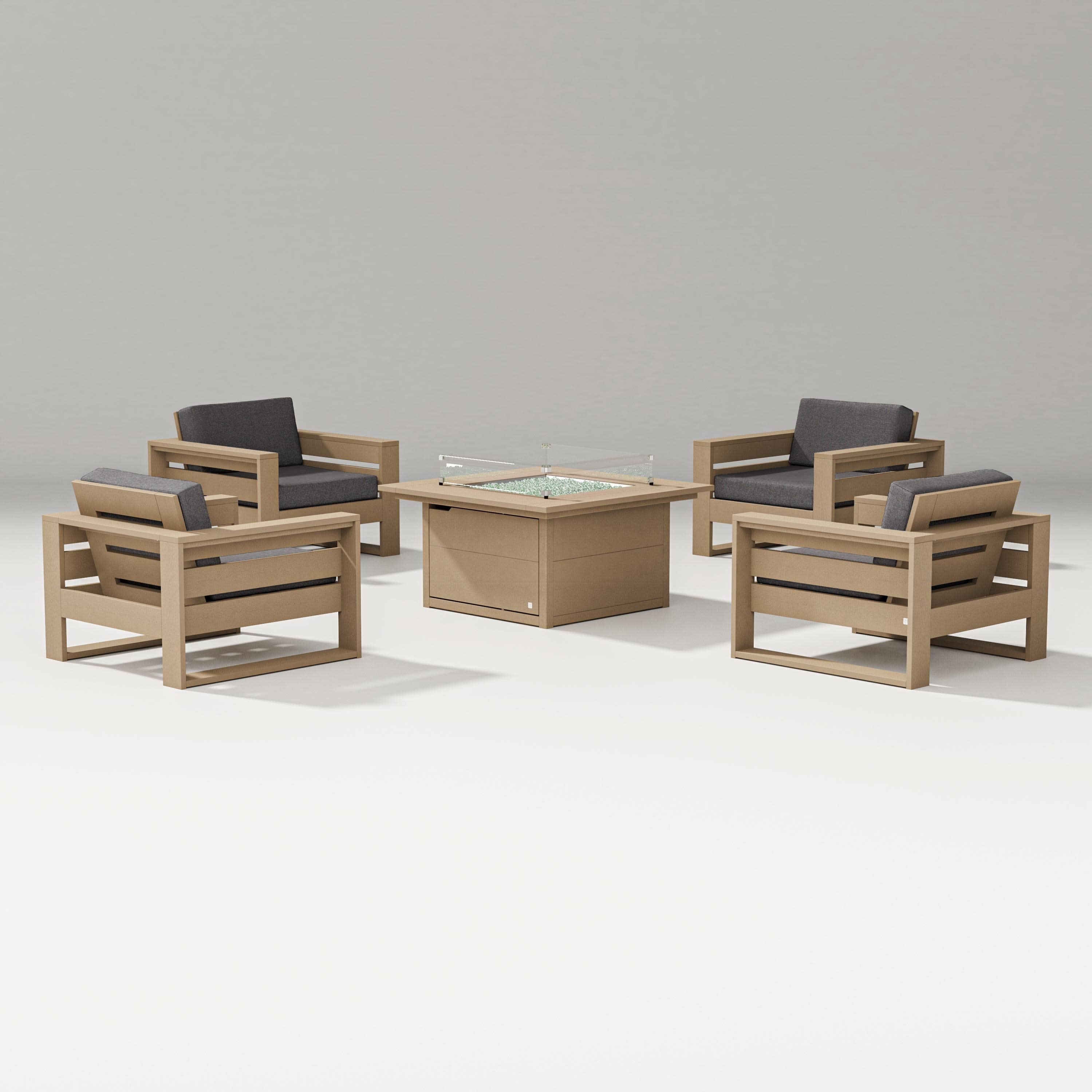 Latitude 5-Piece Lounge Fire Table Set in Vintage Sahara / Ash Charcoal