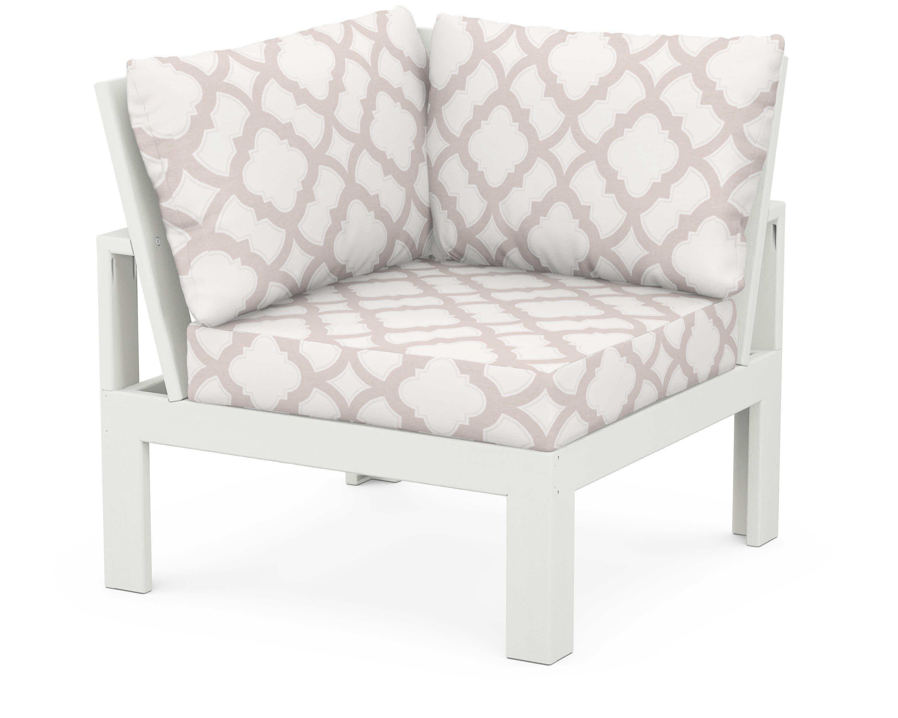 Modular Corner Chair in Vintage White / Trellis Dune Burlap
