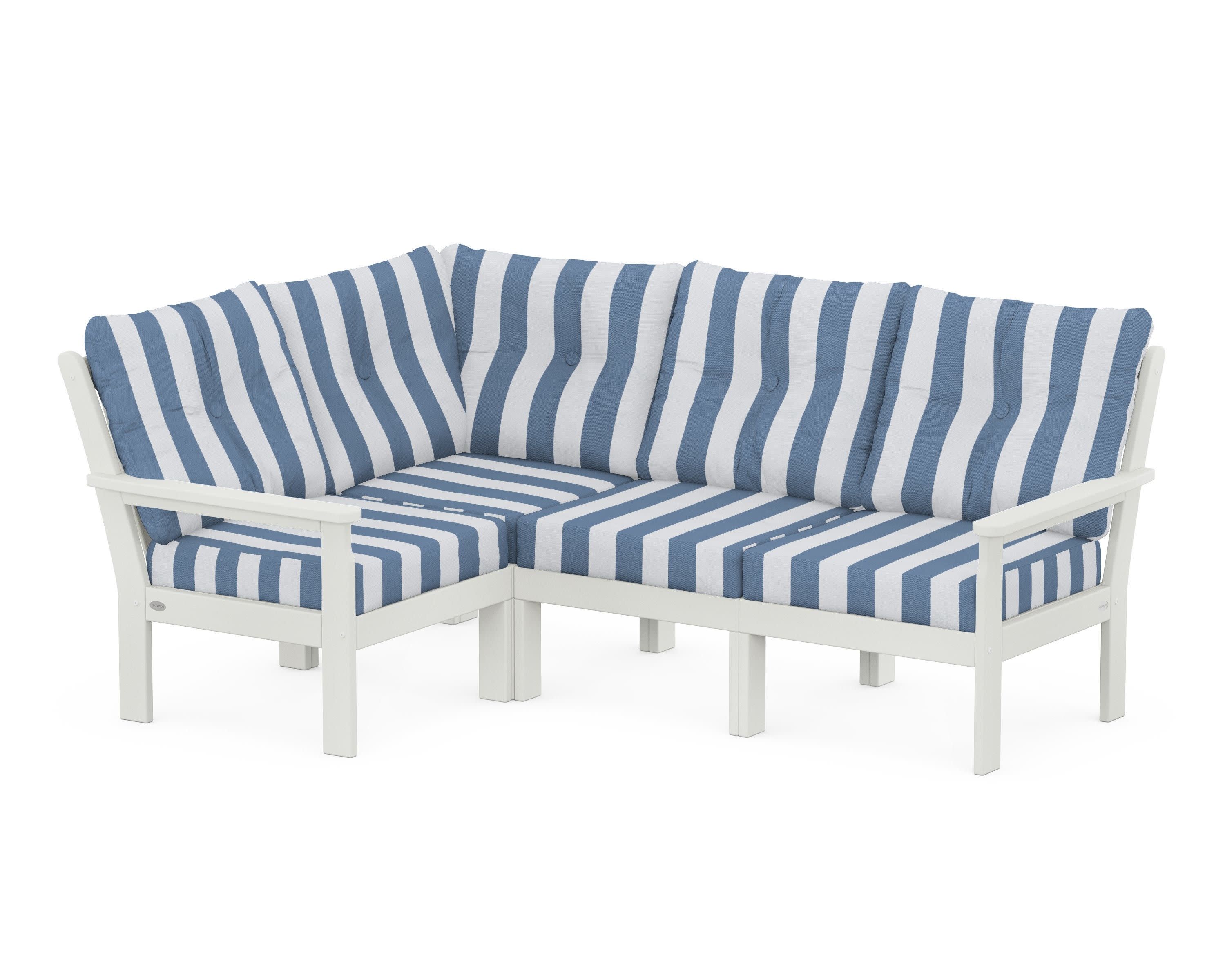 Vineyard 4-Piece Sectional in Vintage White / Cabana Stripe Sky Blue