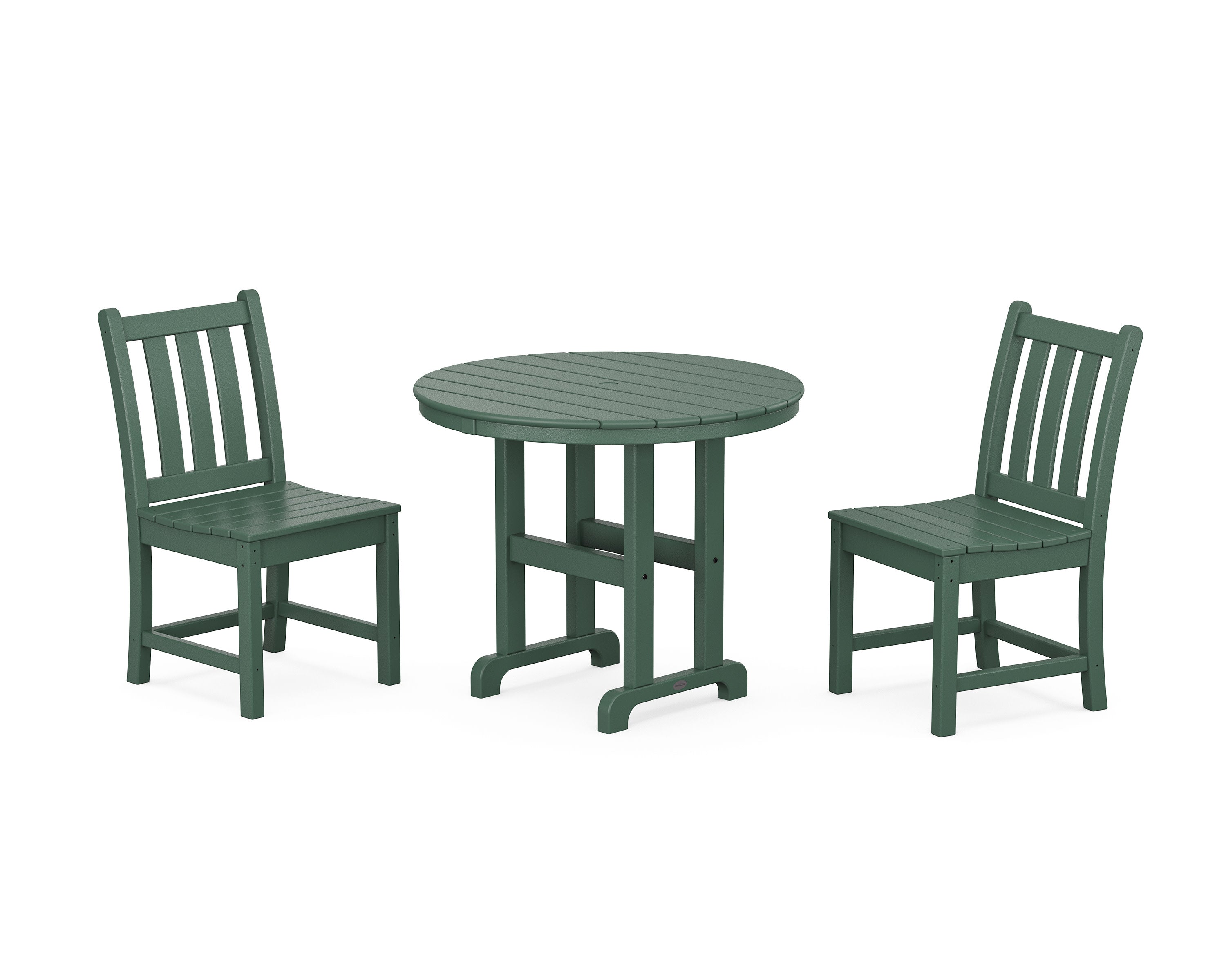 Traditional Garden Side Chair 3-Piece Round Dining Set in Green