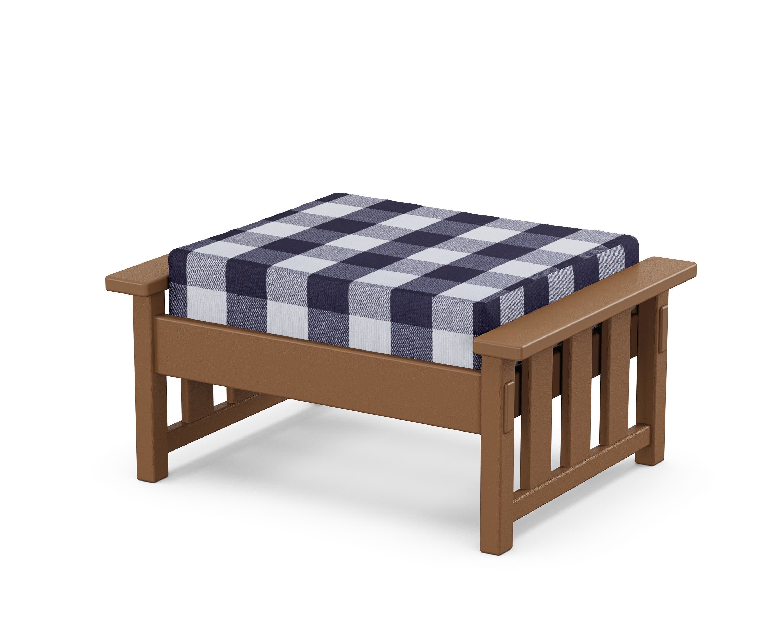Acadia Deep Seating Ottoman in Teak / Buffalo Plaid Navy