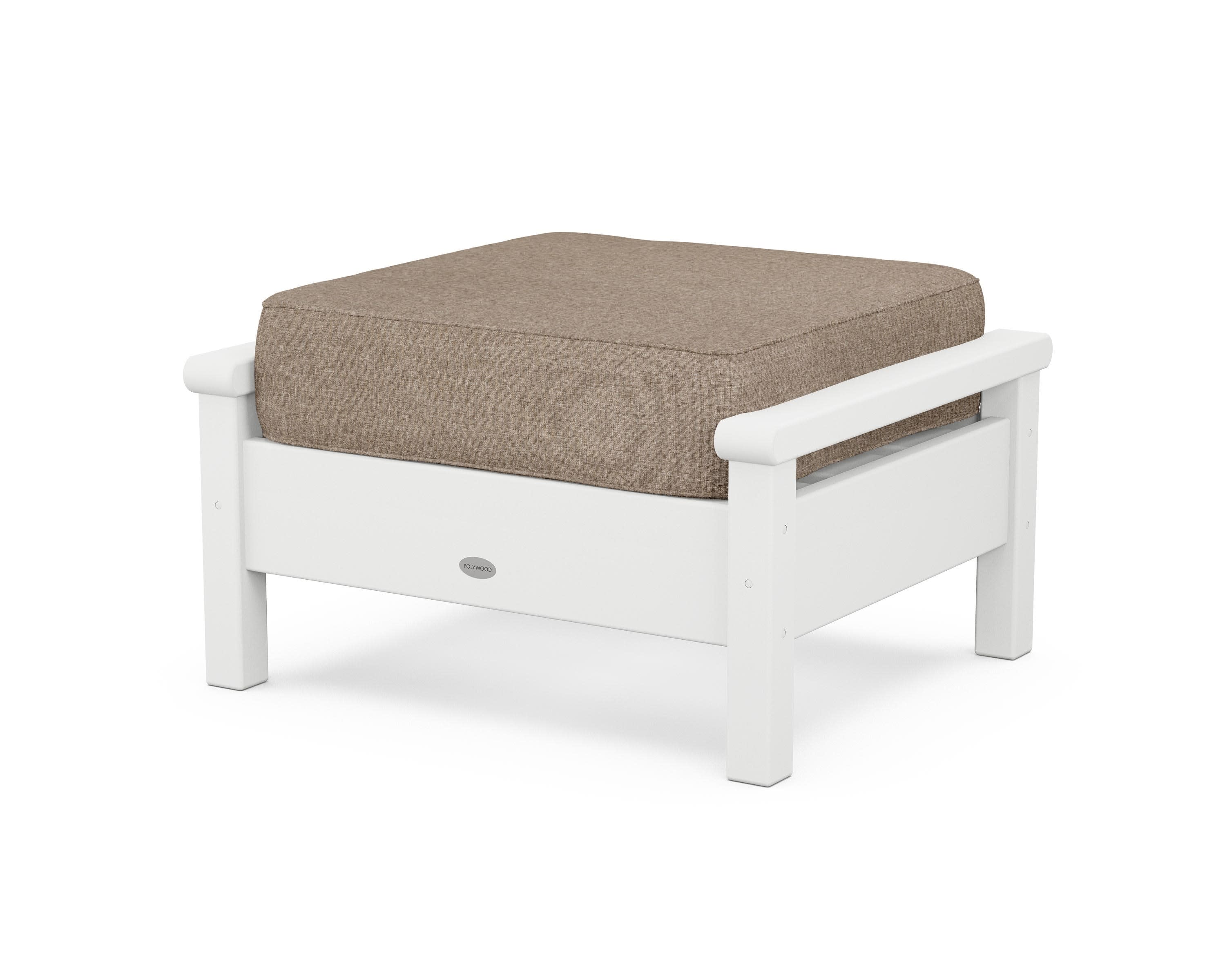 Harbour Deep Seating Ottoman in White / Spiced Burlap