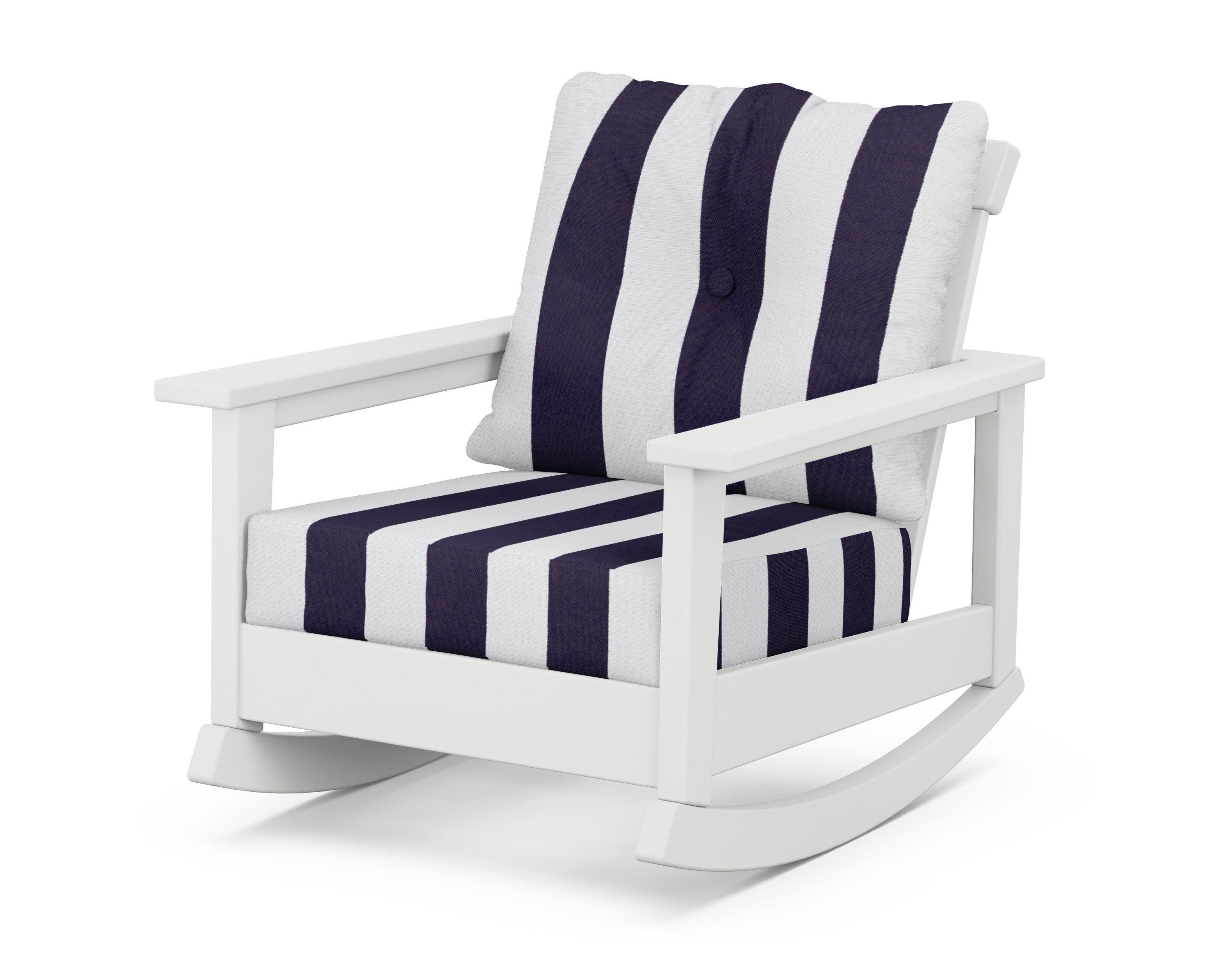 Prescott Deep Seating Rocking Chair in White / Cabana Stripe Navy