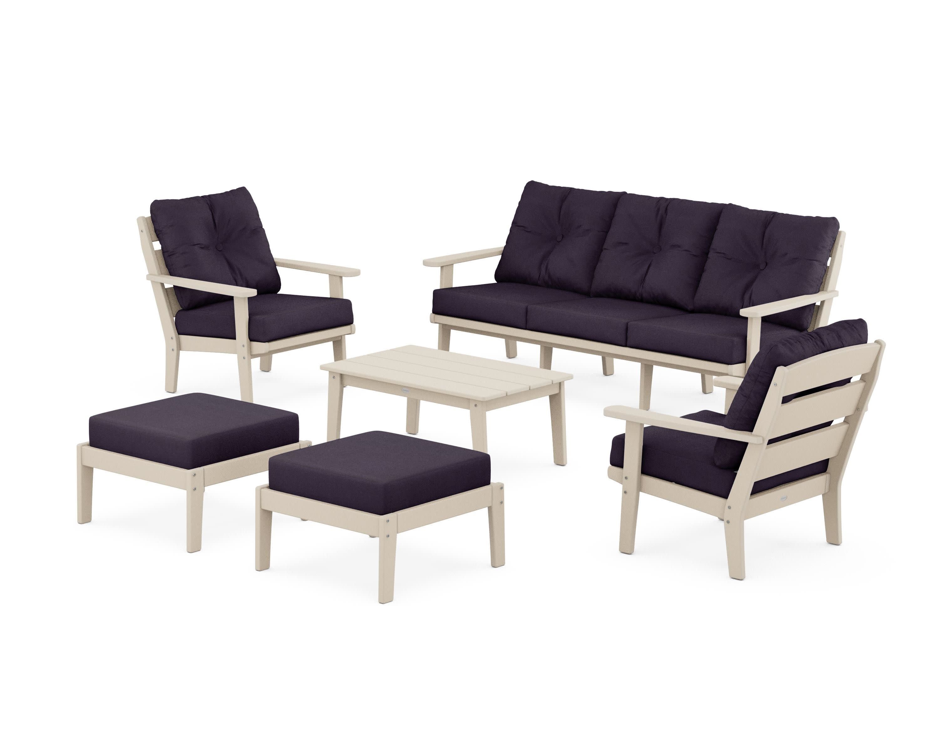 Lakeside 6-Piece Lounge Sofa Set in Sand / Navy Linen