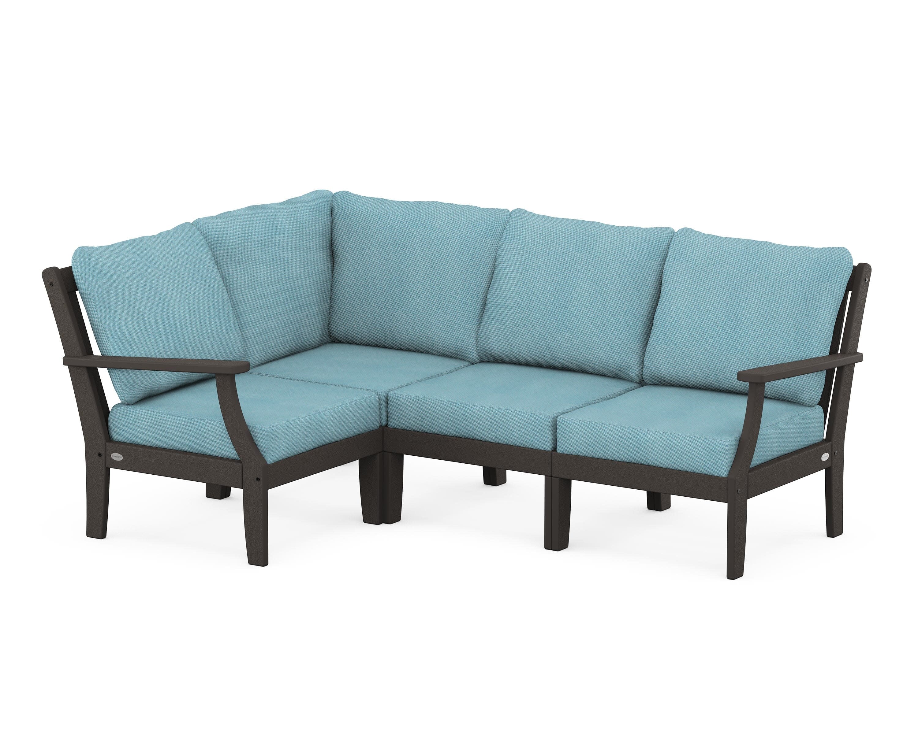 Braxton Modular 4-Piece Deep Seating Set in Vintage Coffee / Lattice Sky Blue