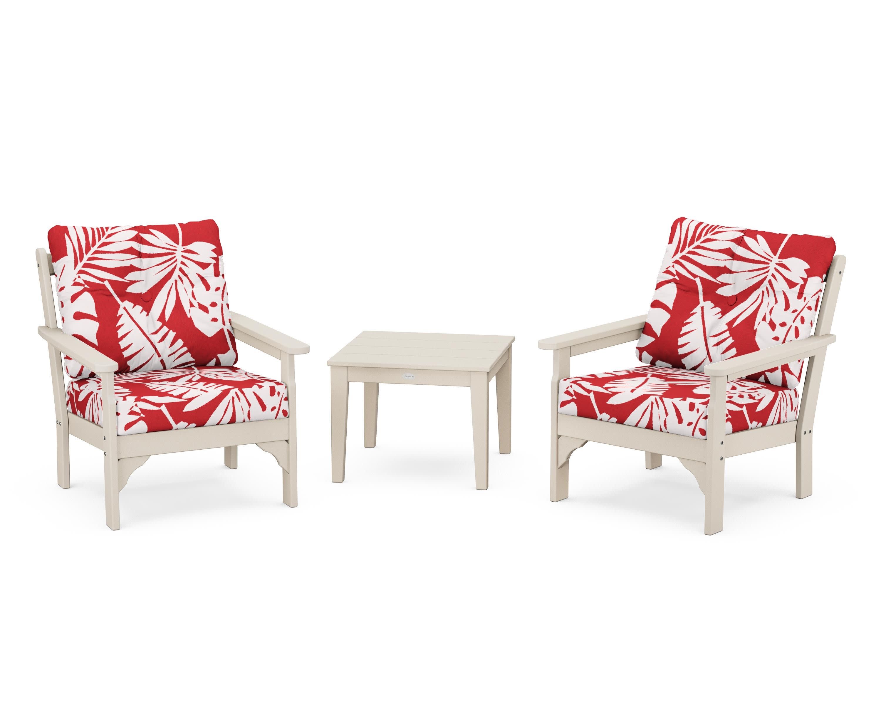 Vineyard 3-Piece Deep Seating Set in Sand / Leaf Crimson