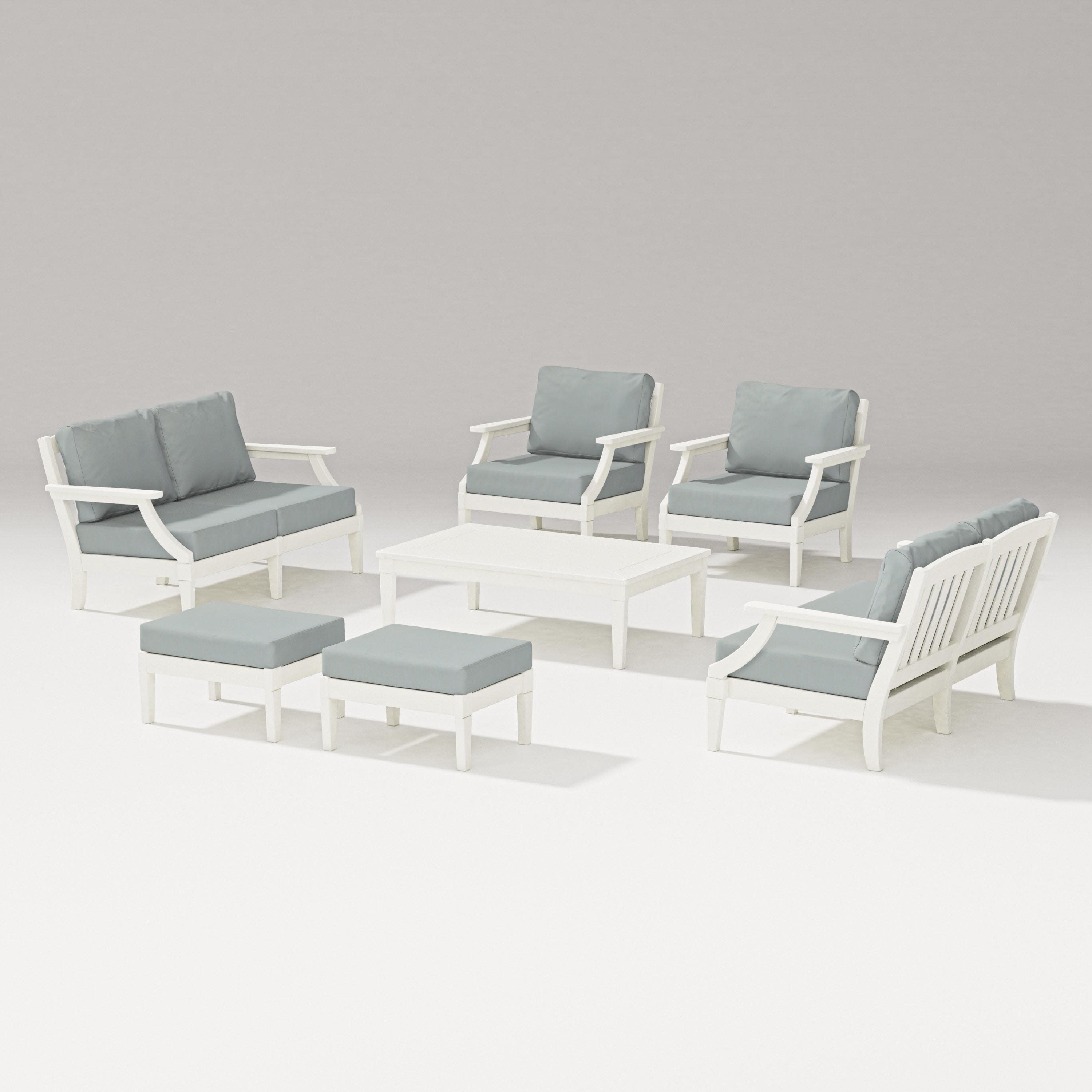 Estate 7-Piece Lounge Loveseat Set in Vintage White / Spa