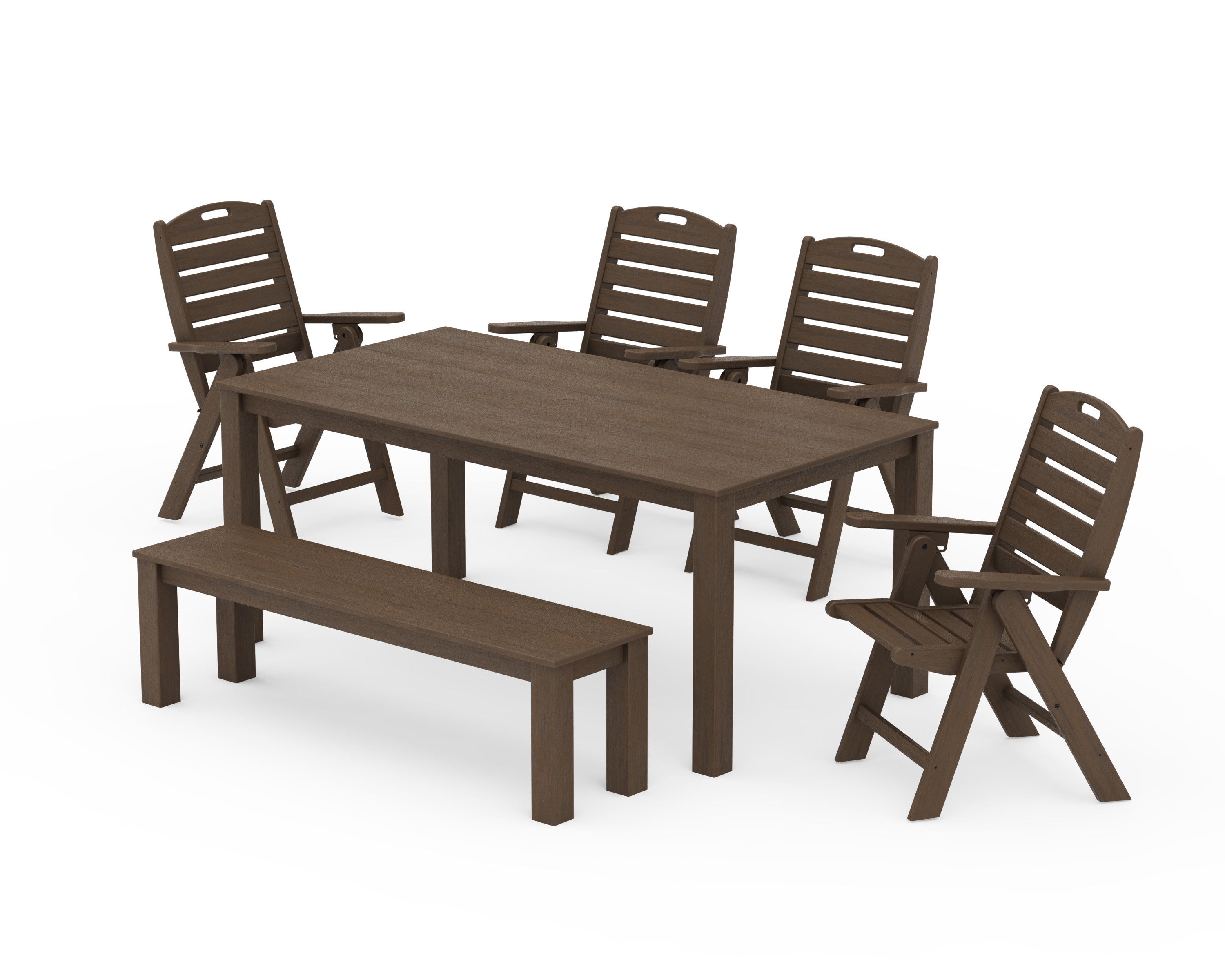 Nautical Folding Highback Chair 6-Piece Parsons Dining Set with Bench in Kona