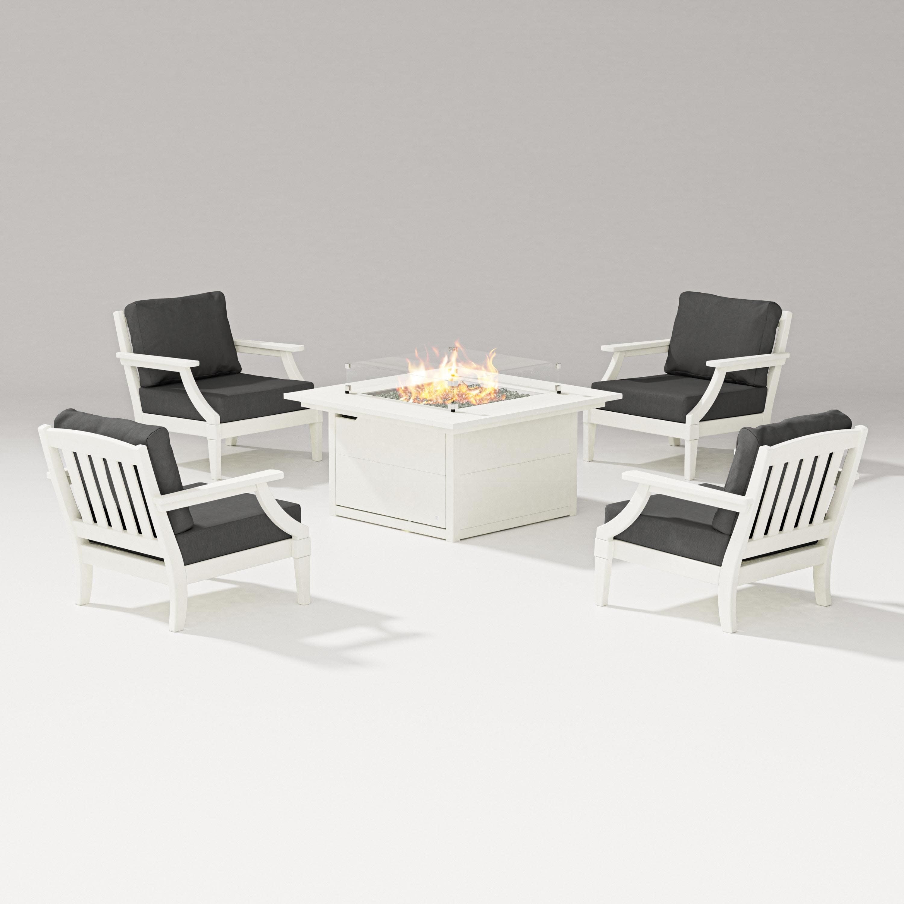 Estate 5-Piece Lounge Fire Table Set in Vintage White / Spectrum Carbon