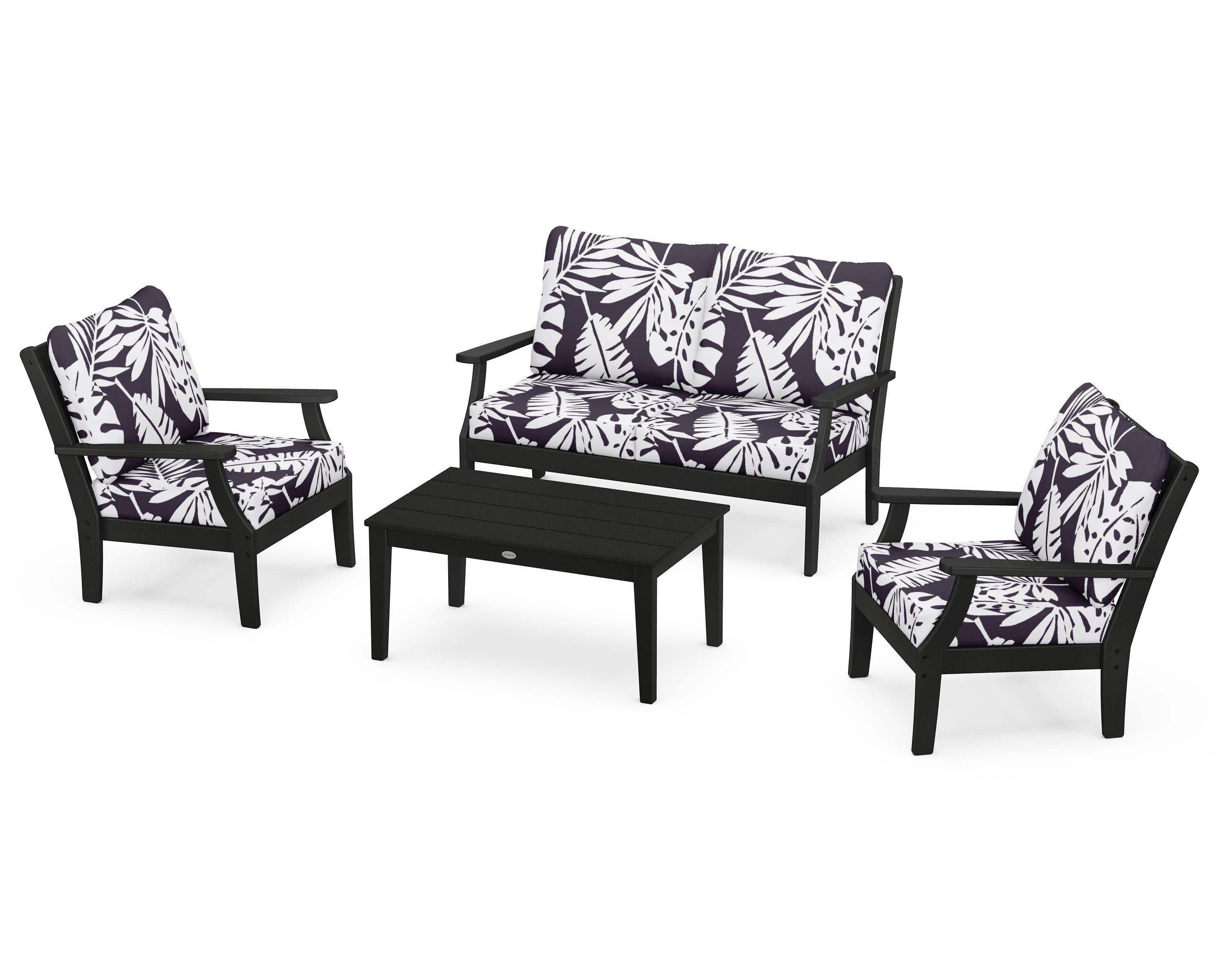 Braxton 4-Piece Deep Seating Chair Set in Black / Leaf Navy
