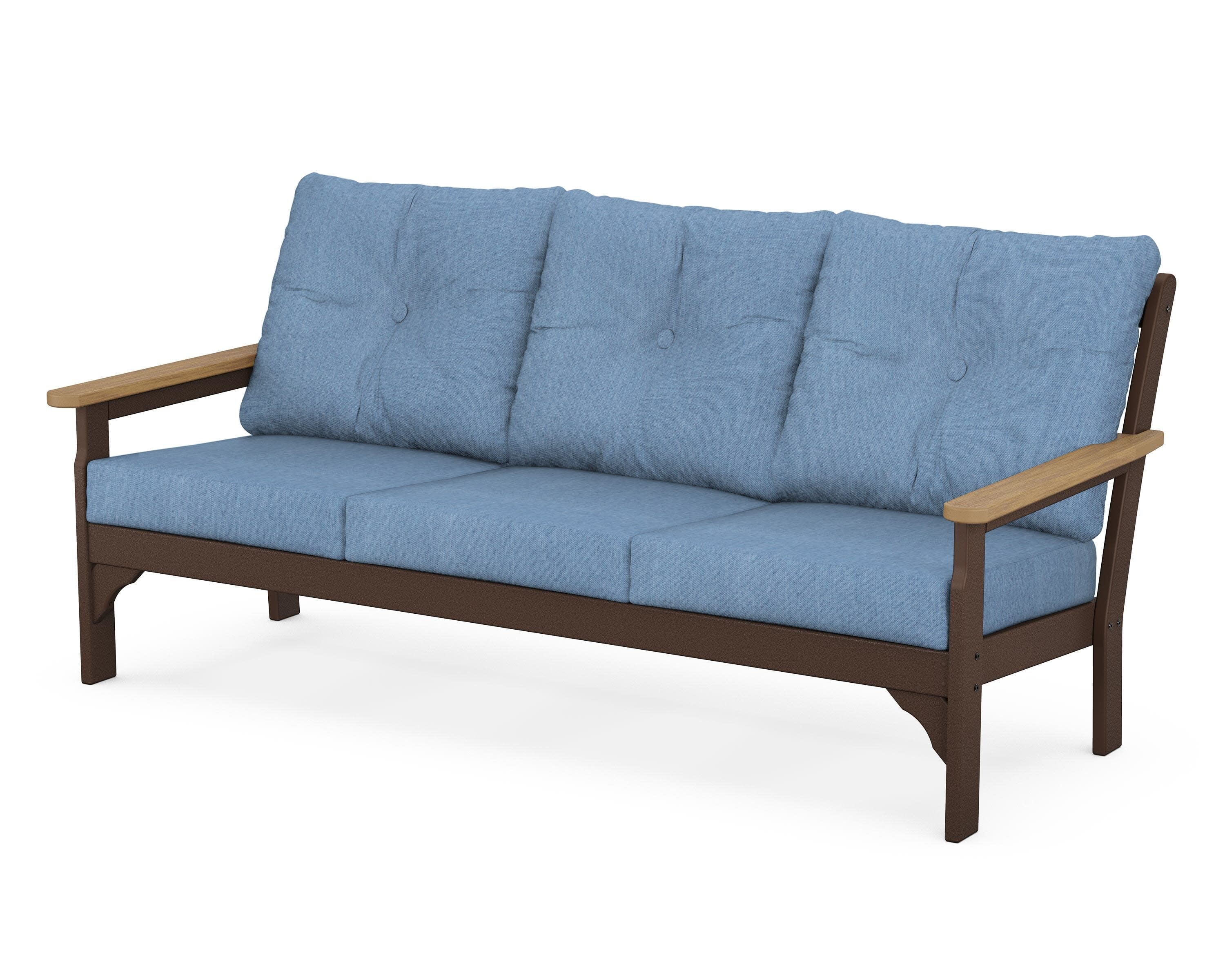 Vineyard Deep Seating Sofa in Mahogany / Natural / Sky Blue