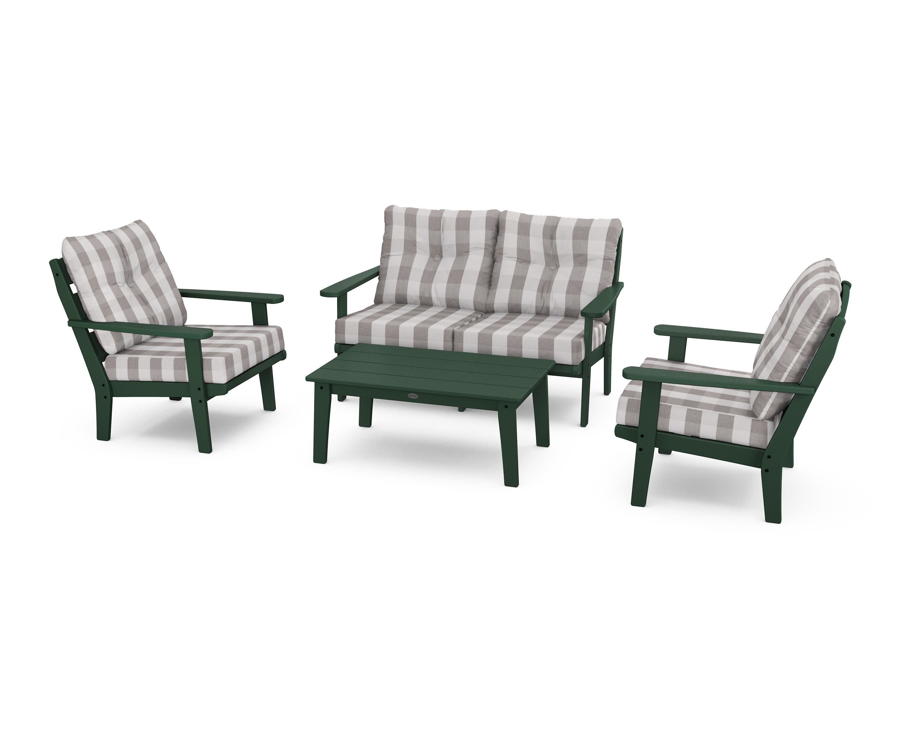 Lakeside 4-Piece Deep Seating Set in Green / Buffalo Plaid Grey Mist