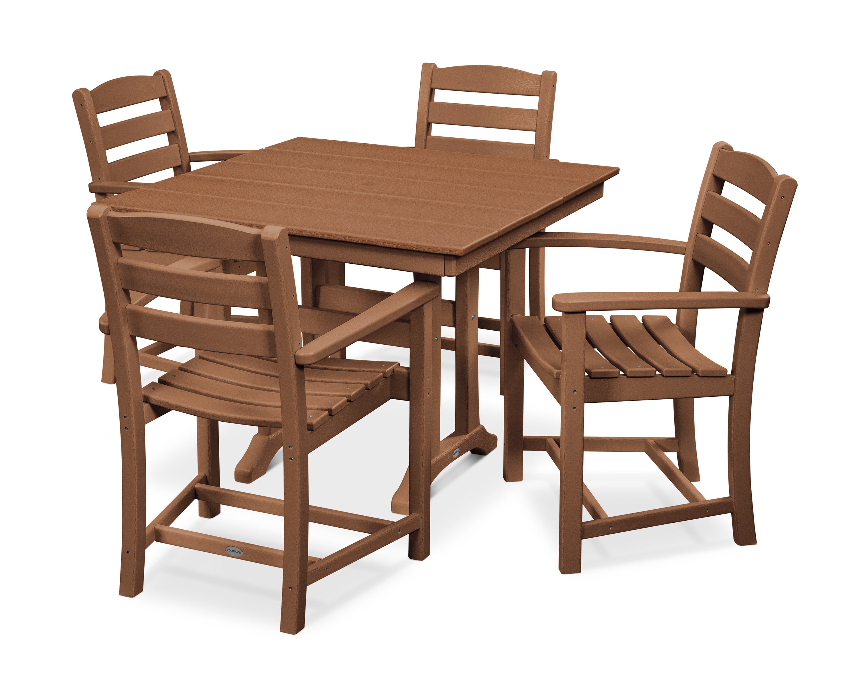 La Casa Caf 5-Piece Farmhouse Trestle Arm Chair Dining Set in Teak