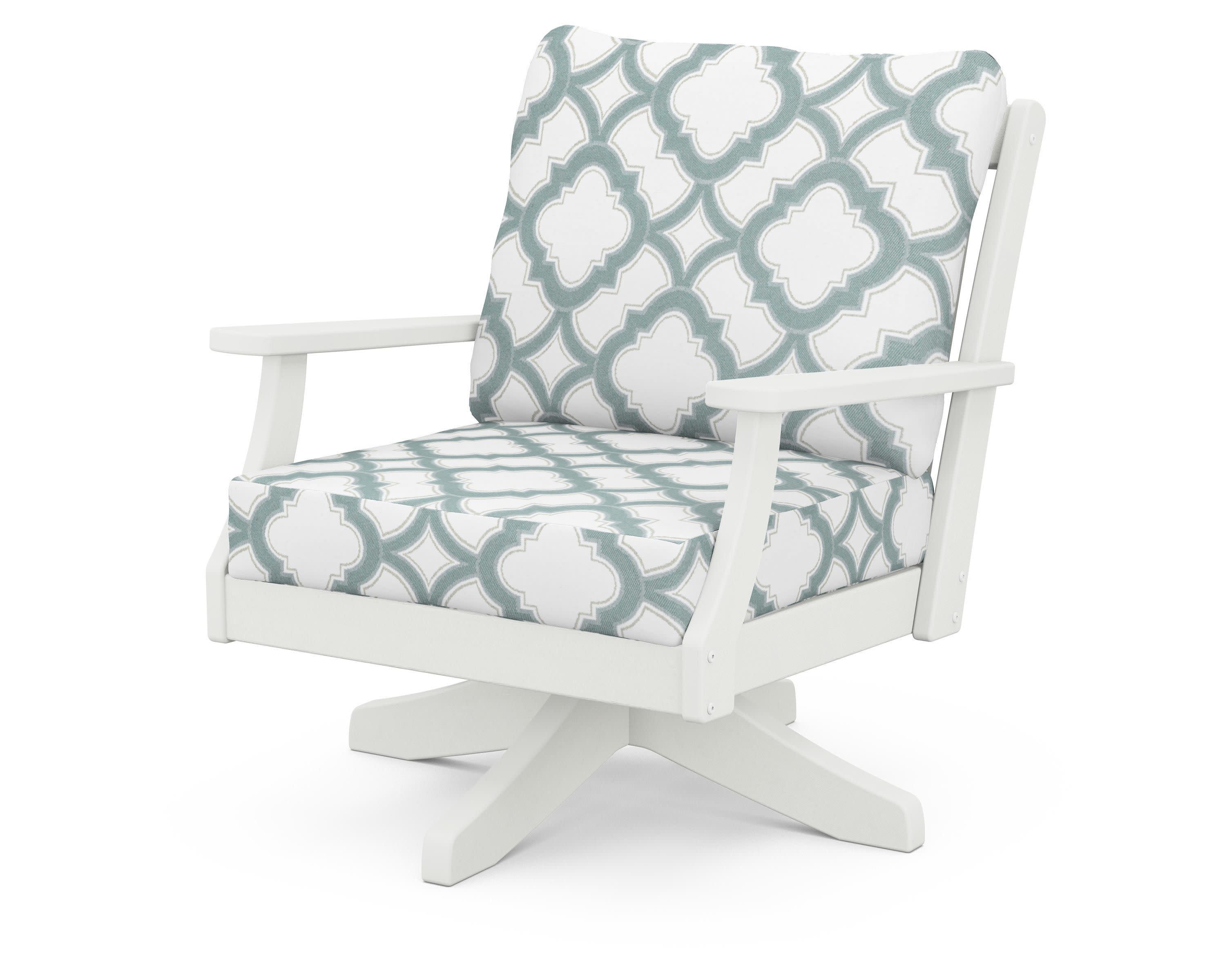 Braxton Deep Seating Swivel Chair in Vintage White / Trellis Glacier Spa