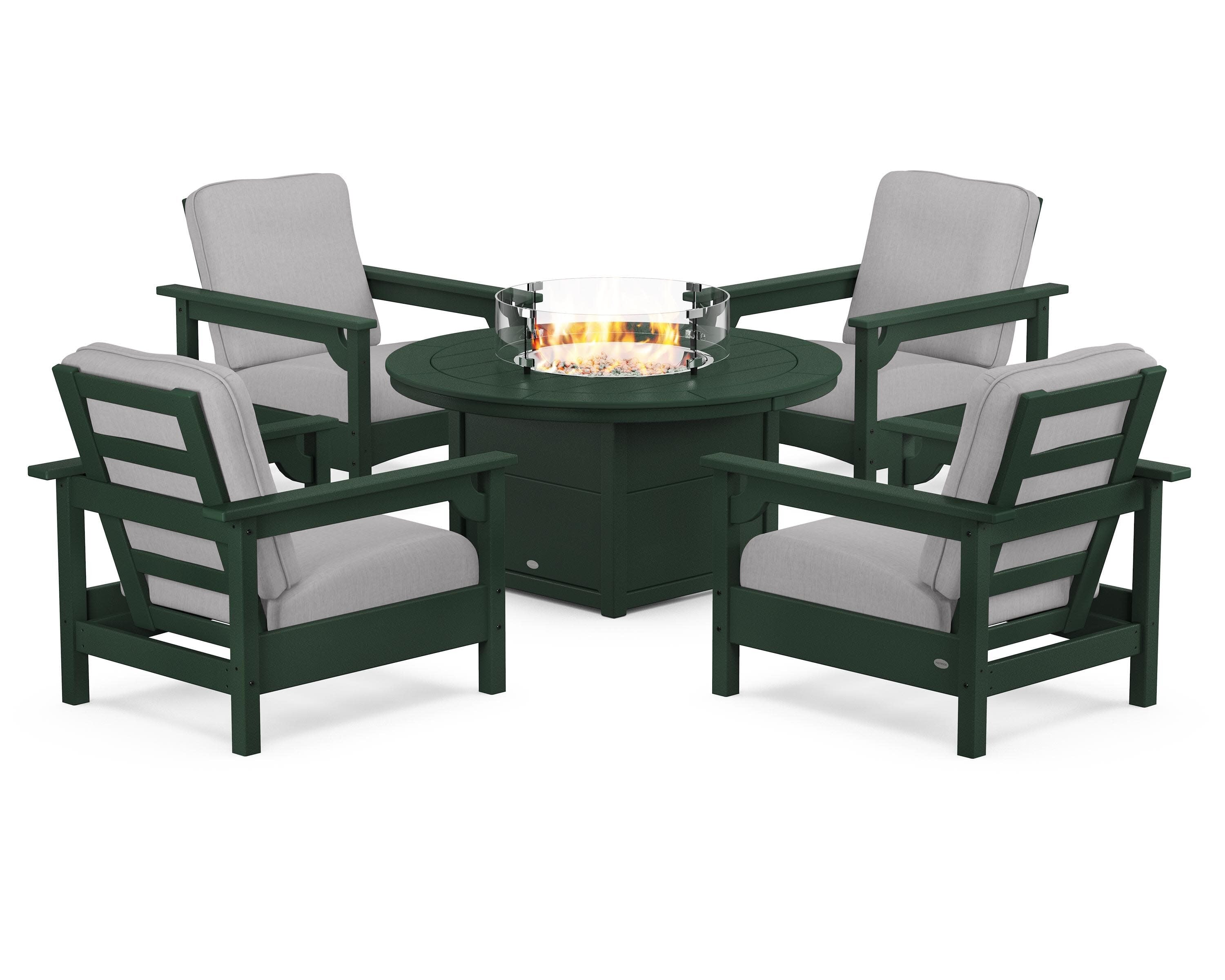 Club 5-Piece Conversation Set with Fire Pit Table in Green / Granite