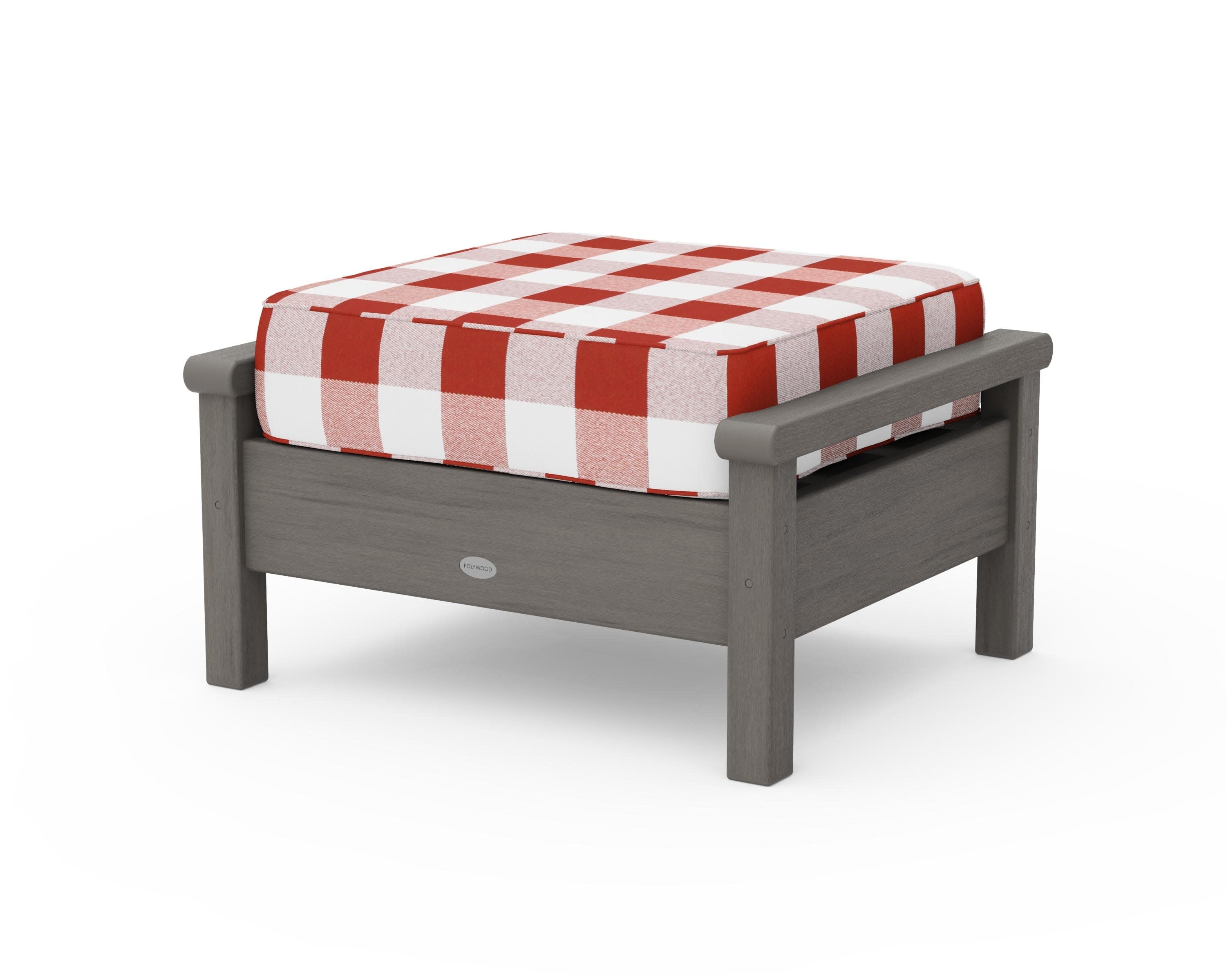 Harbour Deep Seating Ottoman in Driftwood / Buffalo Plaid Crimson