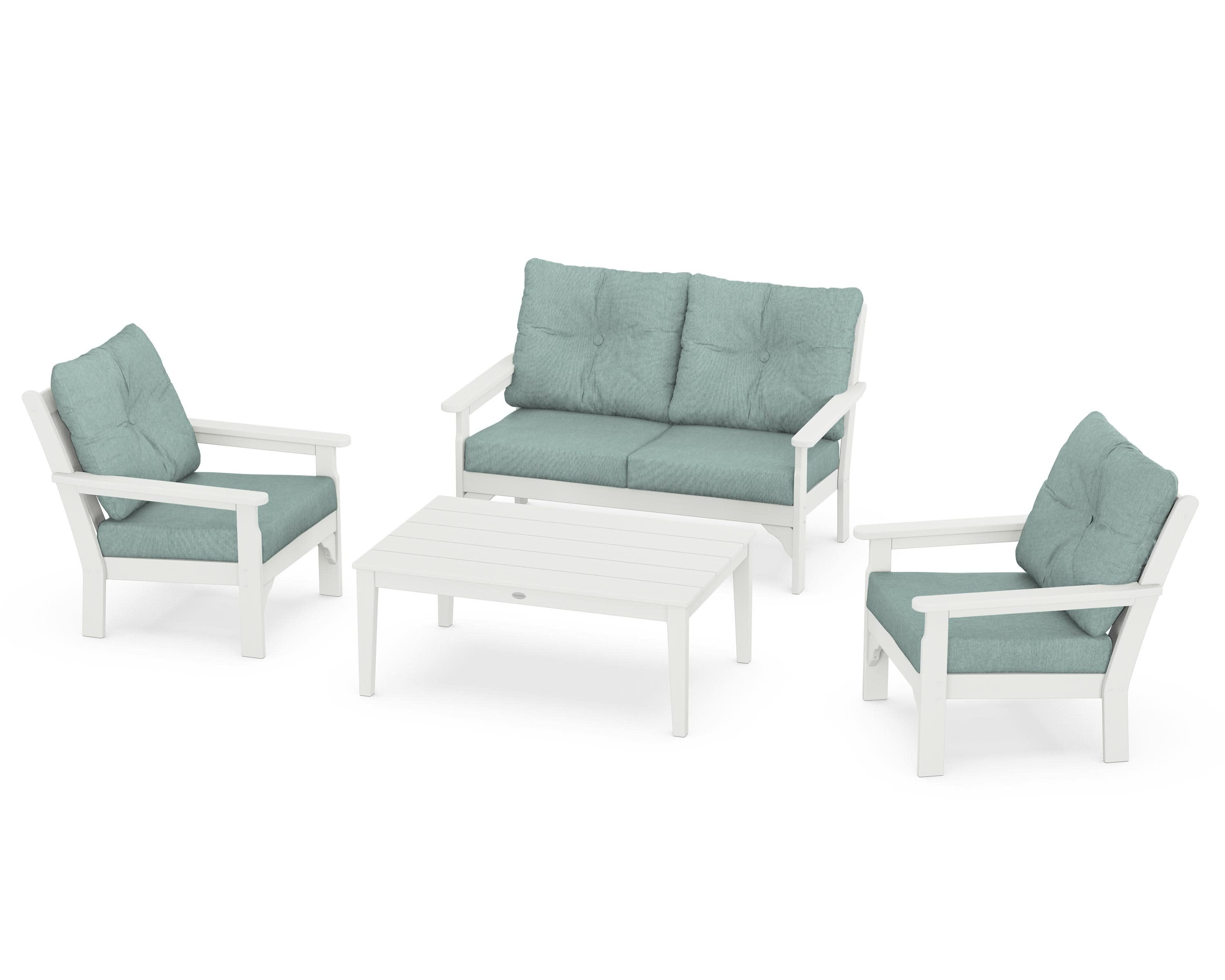 Vineyard 4-Piece Deep Seating Set in Vintage White / Glacier Spa