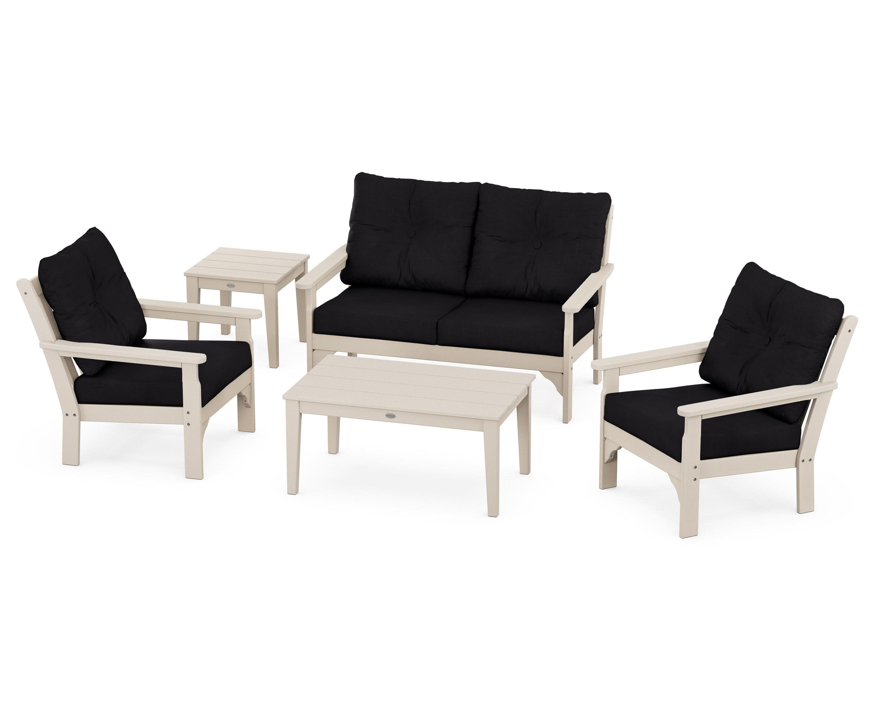 Vineyard 5-Piece Deep Seating Set in Sand / Midnight Linen