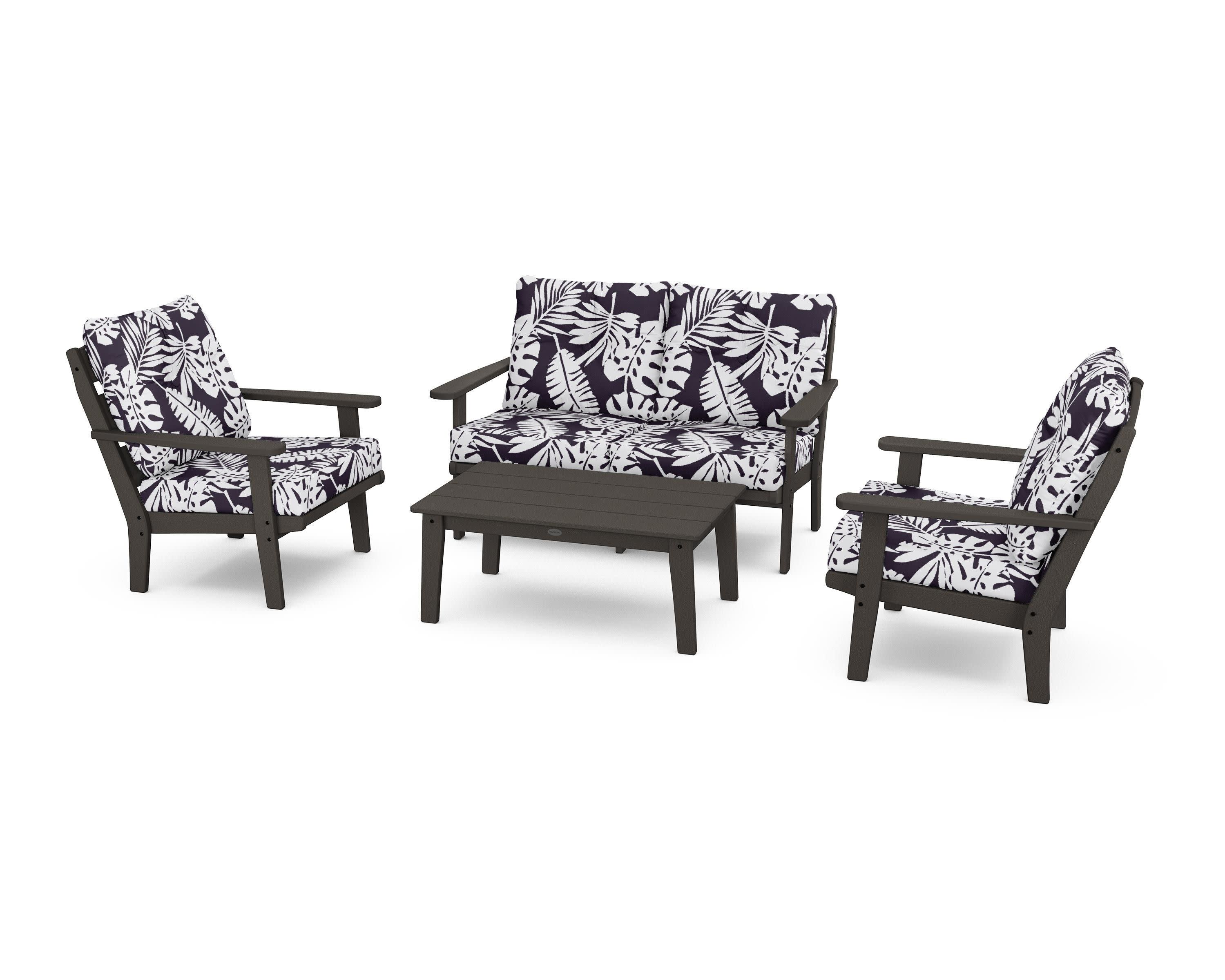 Lakeside 4-Piece Deep Seating Set in Vintage Coffee / Leaf Navy
