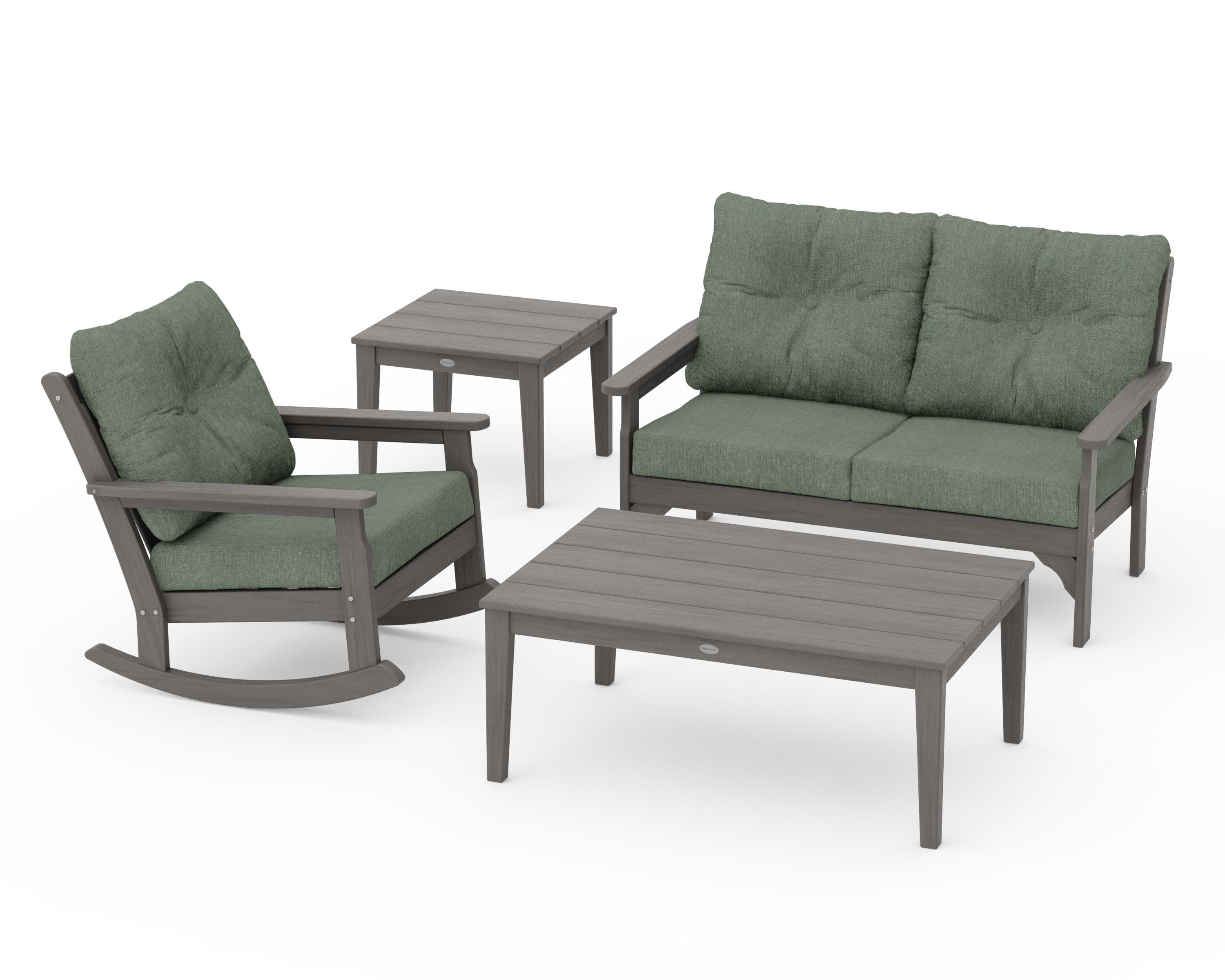 Vineyard 4-Piece Deep Seating Rocker Set in Driftwood / Cast Sage