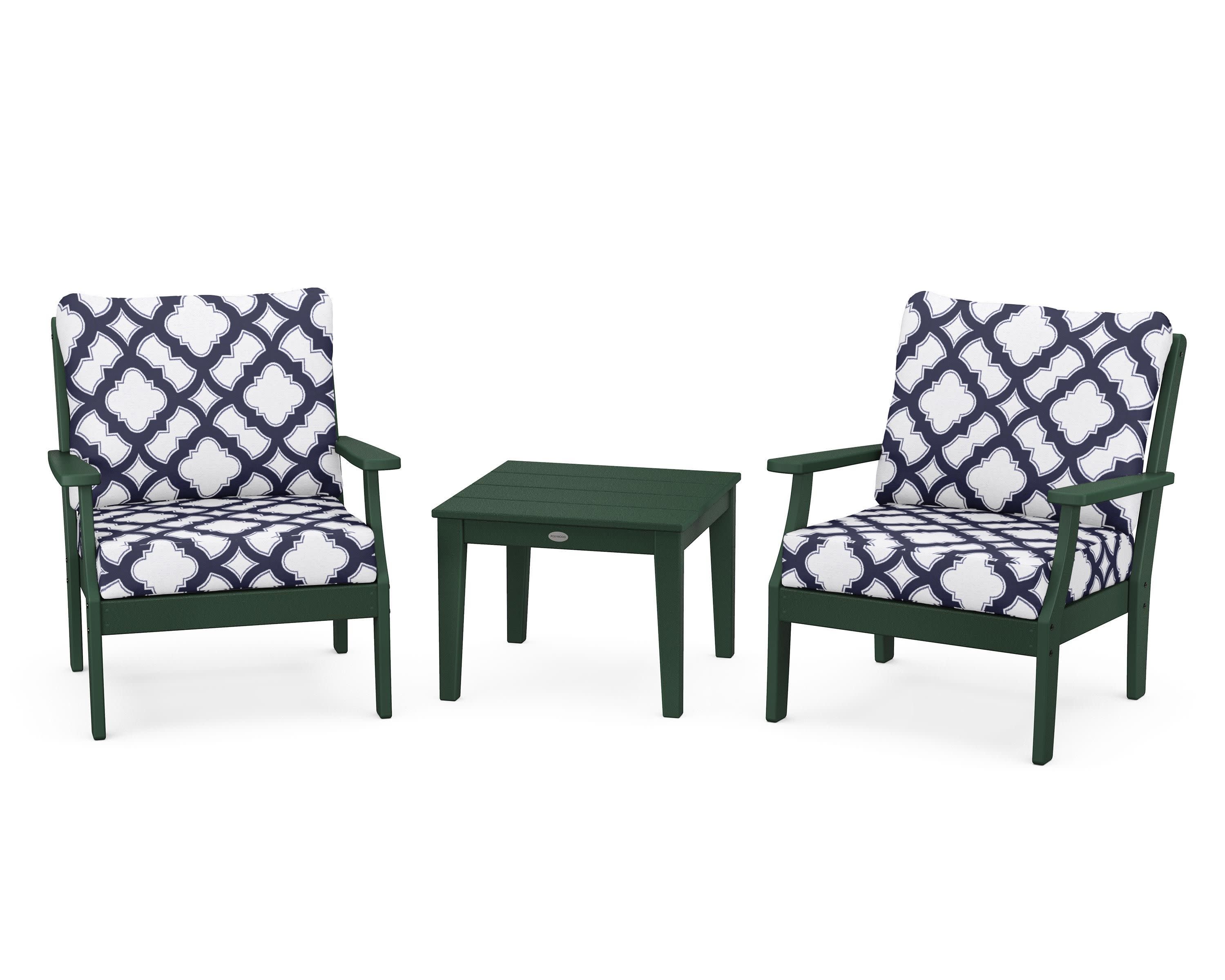 Braxton 3-Piece Deep Seating Set in Green / Trellis Navy
