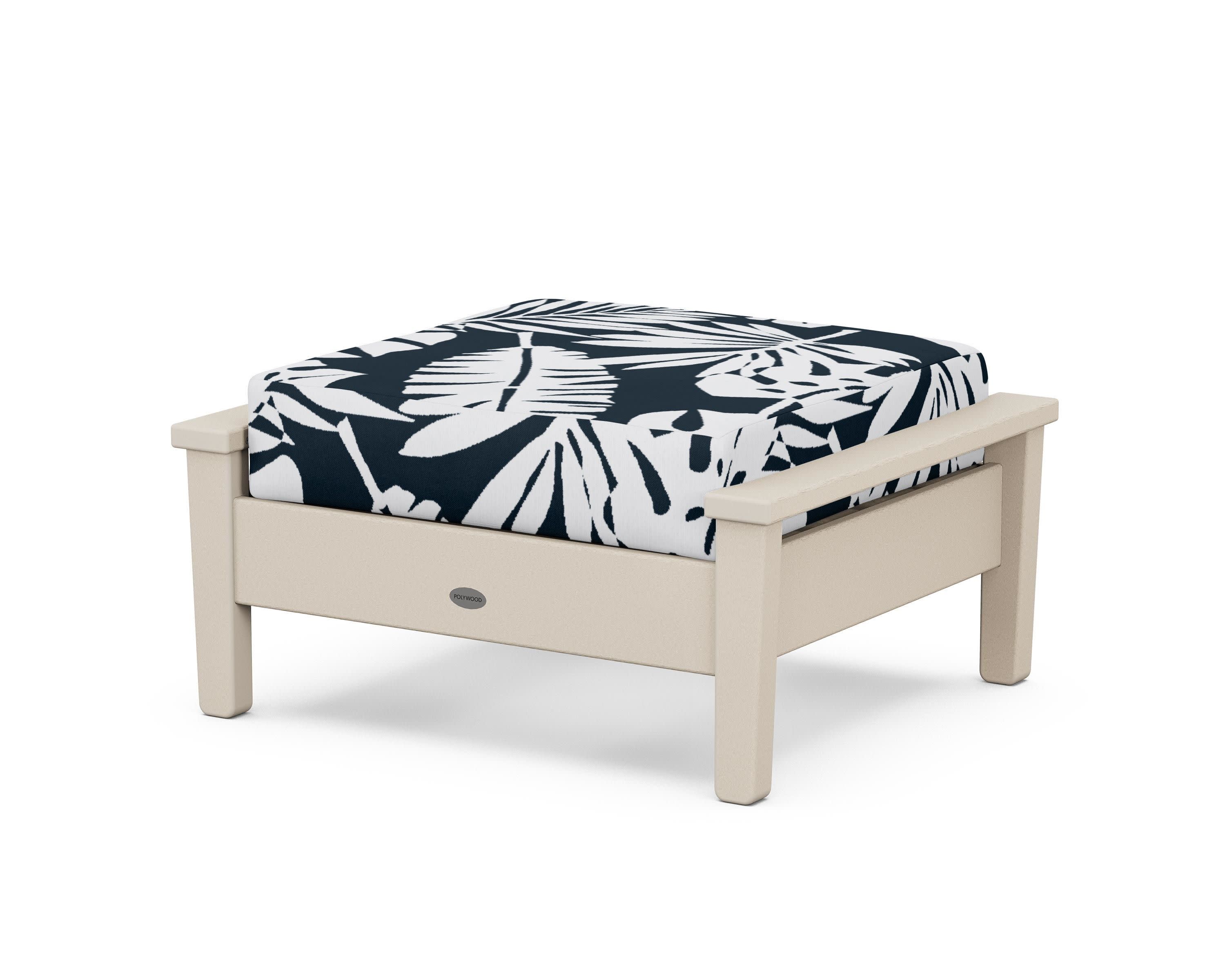 Prescott Deep Seating Ottoman in Sand / Leaf Marine Indigo