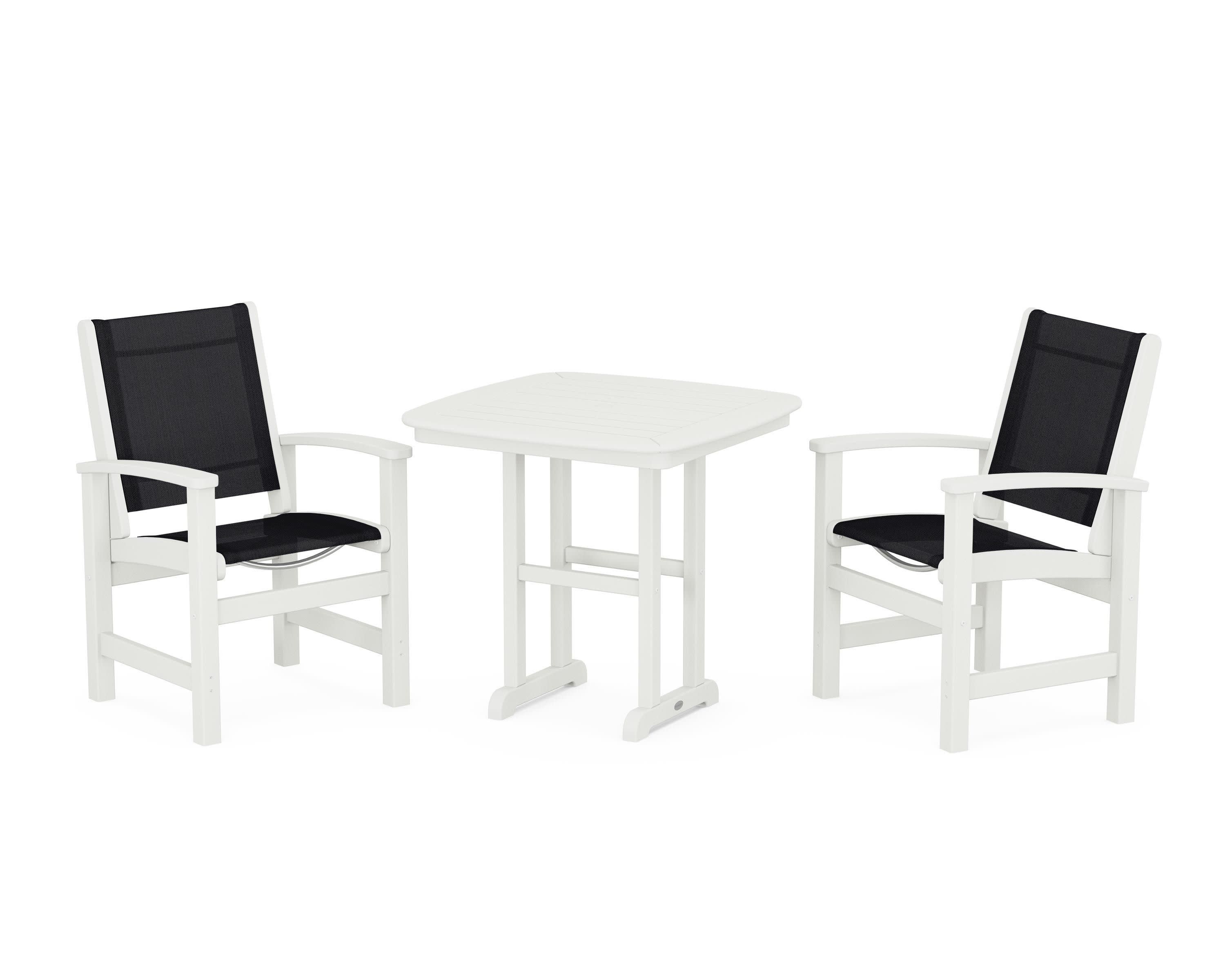 Coastal 3-Piece Dining Set in Vintage White / Black Sling