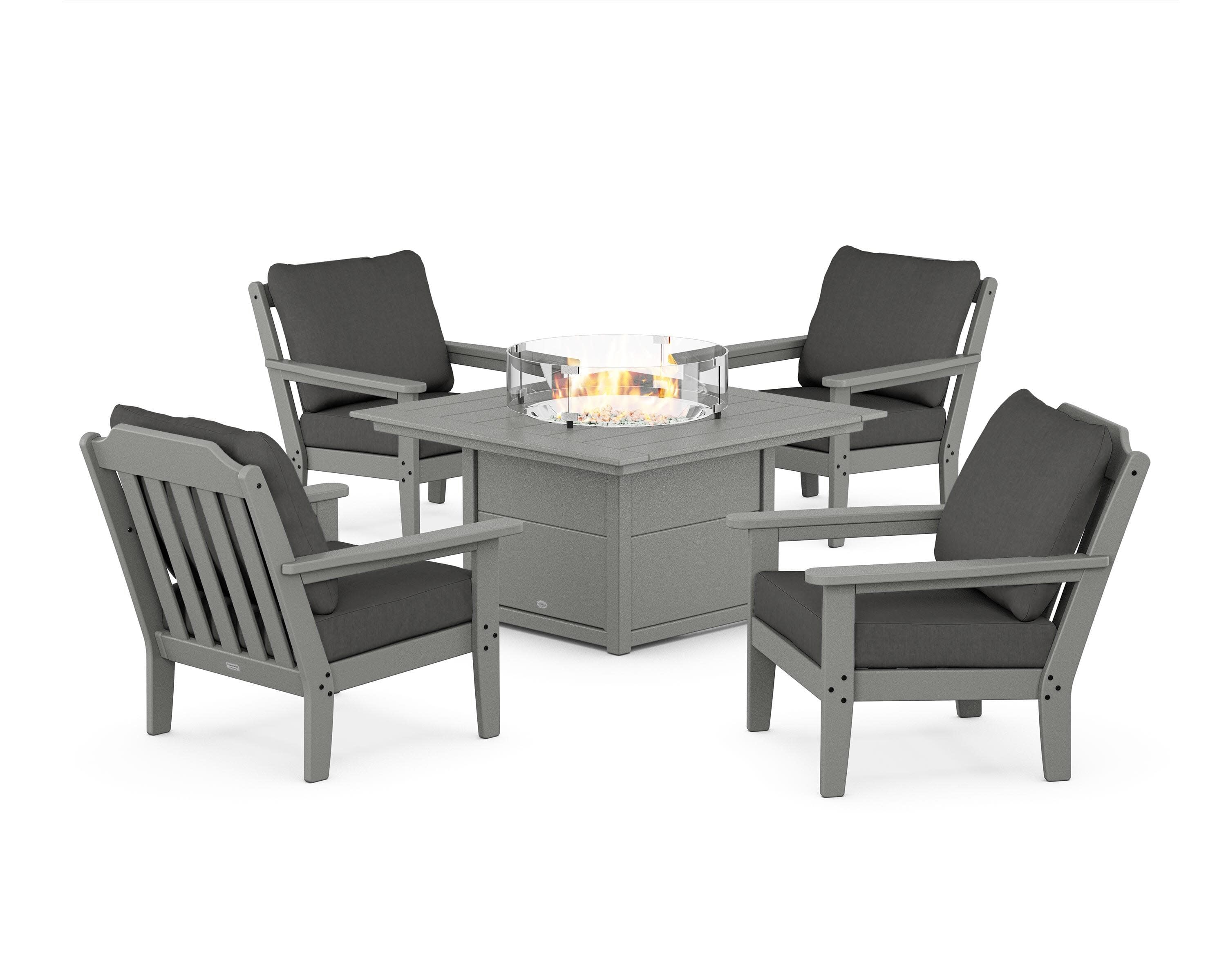 Cottage 5-Piece Deep Seating Set with Fire Pit Table in Slate Grey / Spectrum Carbon