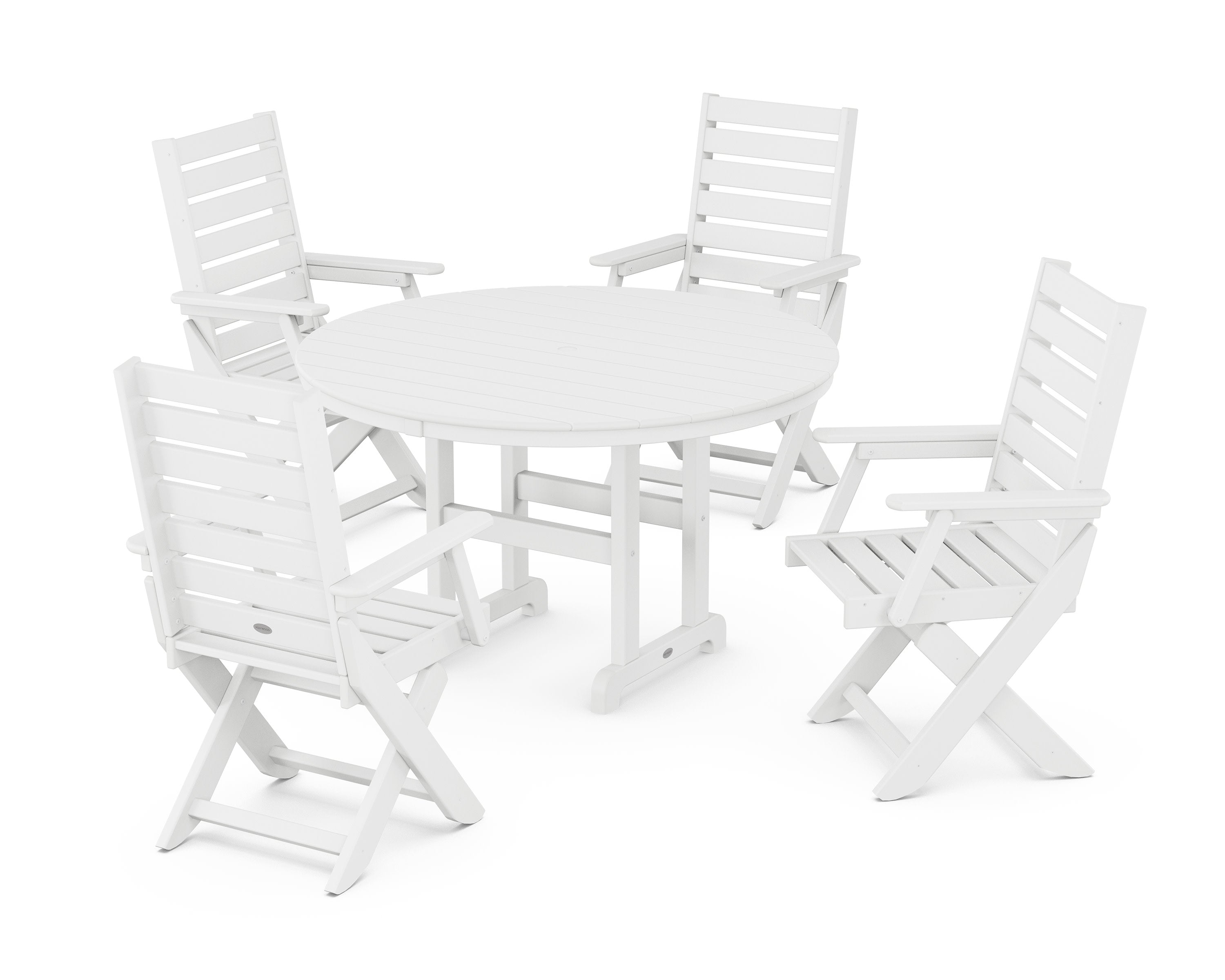 Captain Folding Chair 5-Piece Round Dining Set in White