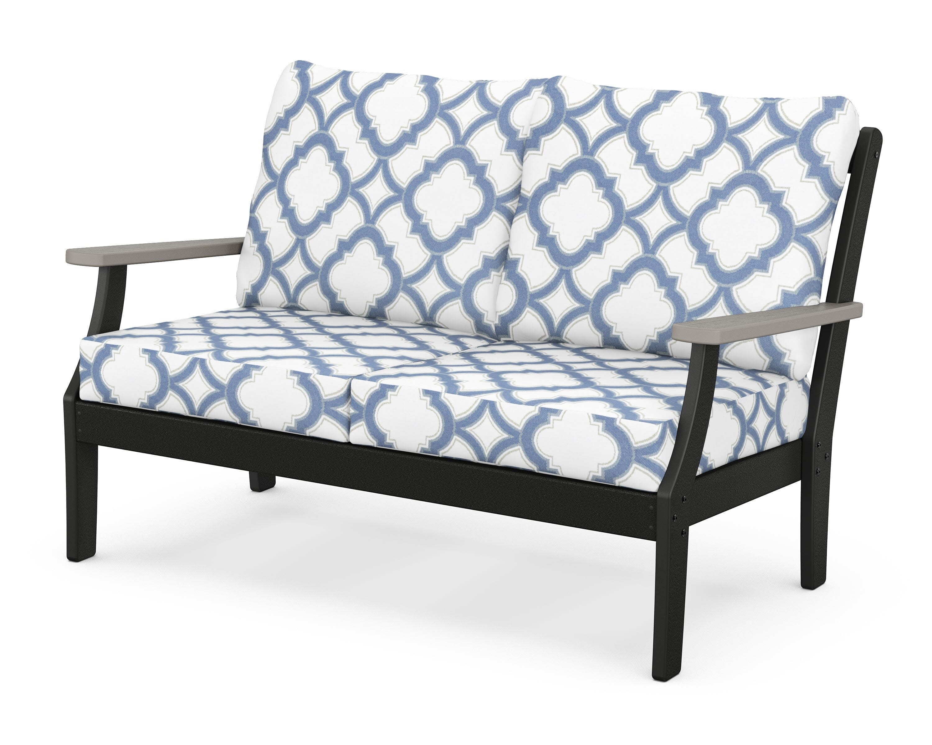 Braxton Deep Seating Loveseat in Black / Driftwood / Trellis Sky Blue