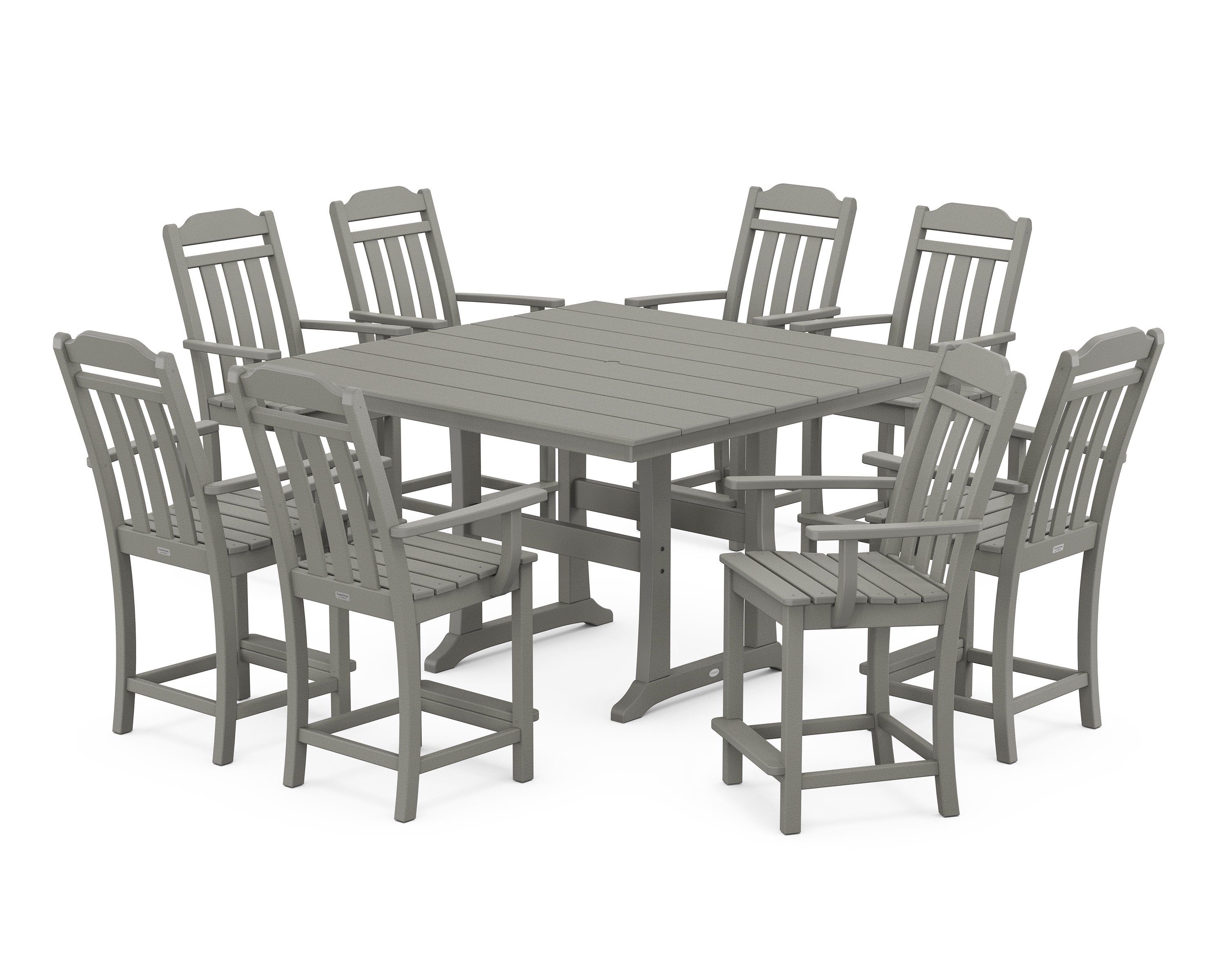 Cottage 9-Piece Square Farmhouse Counter Set with Trestle Legs in Slate Grey