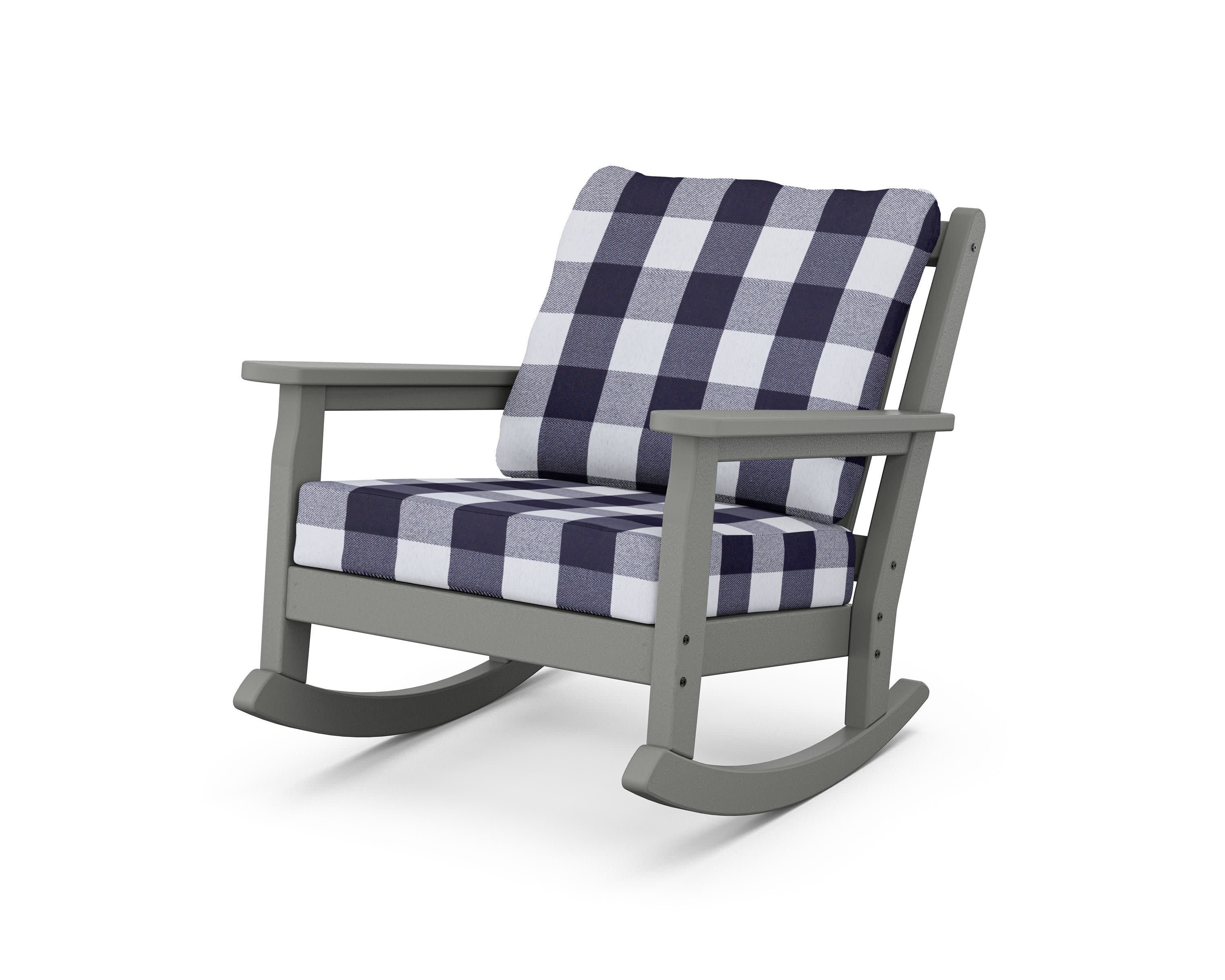 Chippendale Deep Seating Rocking Chair in Slate Grey / Buffalo Plaid Navy