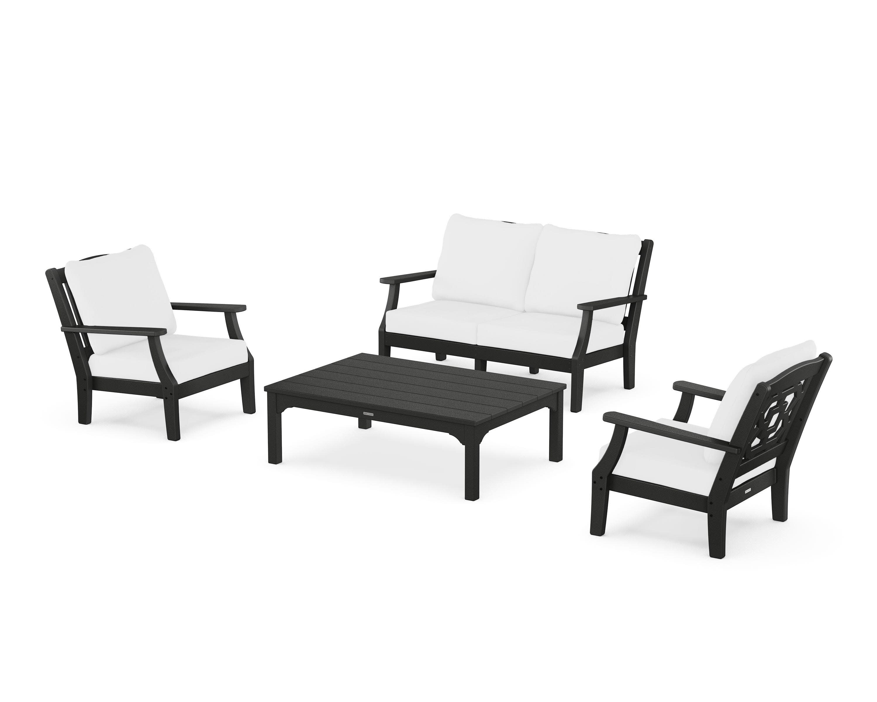 Chinoiserie 4-Piece Deep Seating Set with Loveseat in Black / Natural