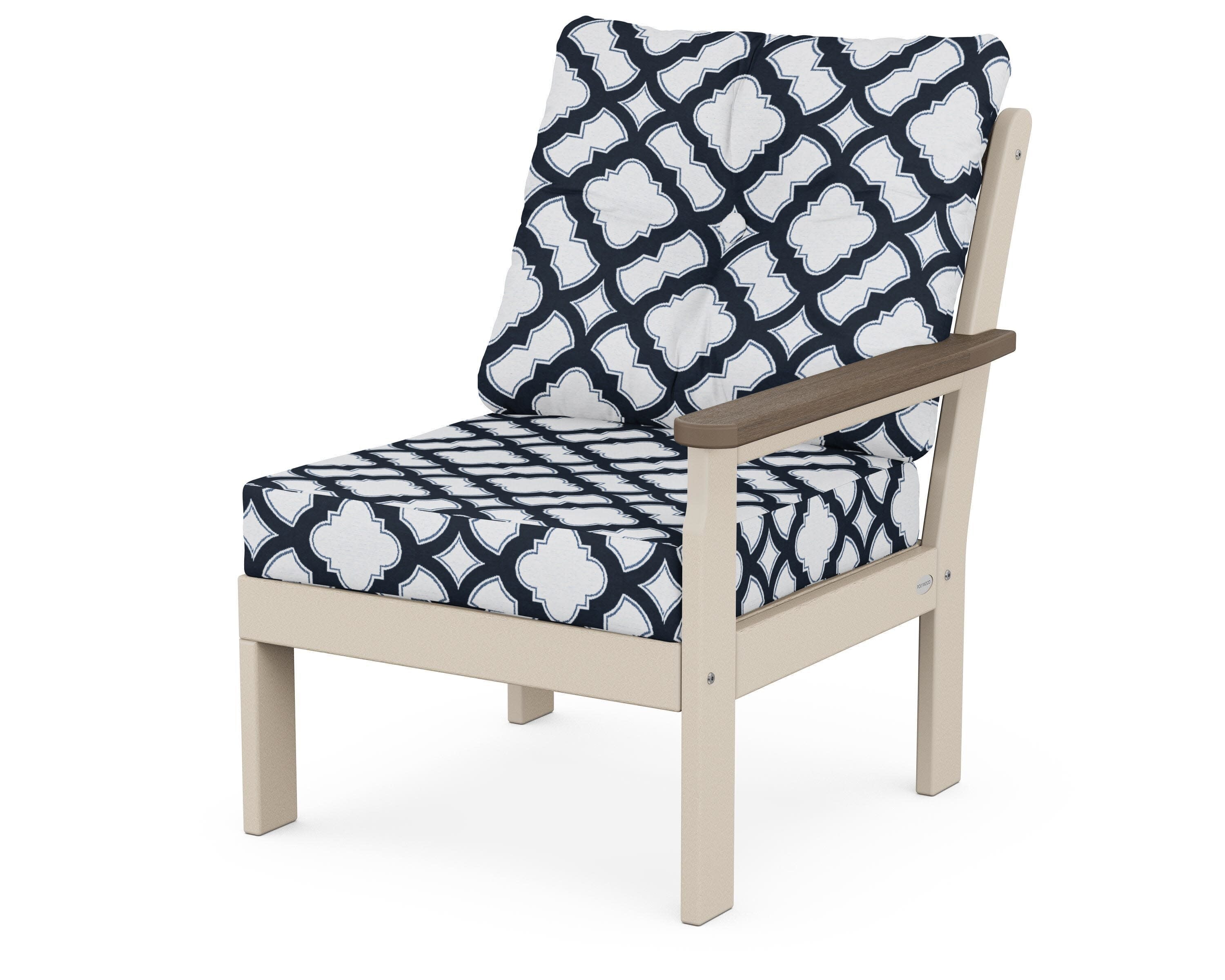 Vineyard Modular Right Arm Chair in Sand / Kona / Trellis Marine Indigo
