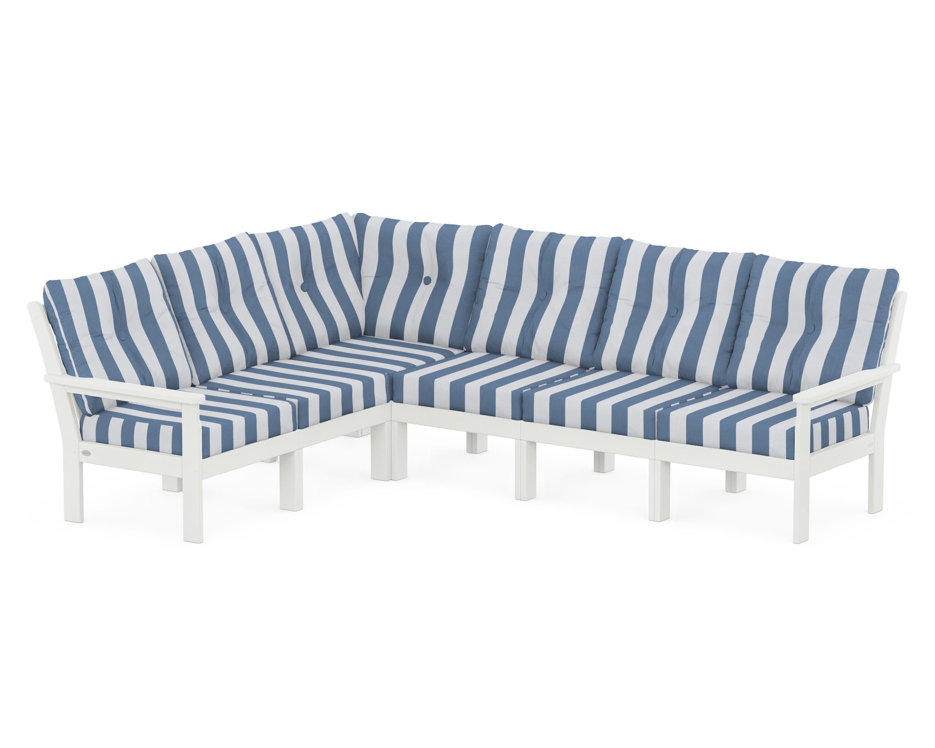 Vineyard 6-Piece Sectional in Vintage White / Cabana Stripe Sky Blue