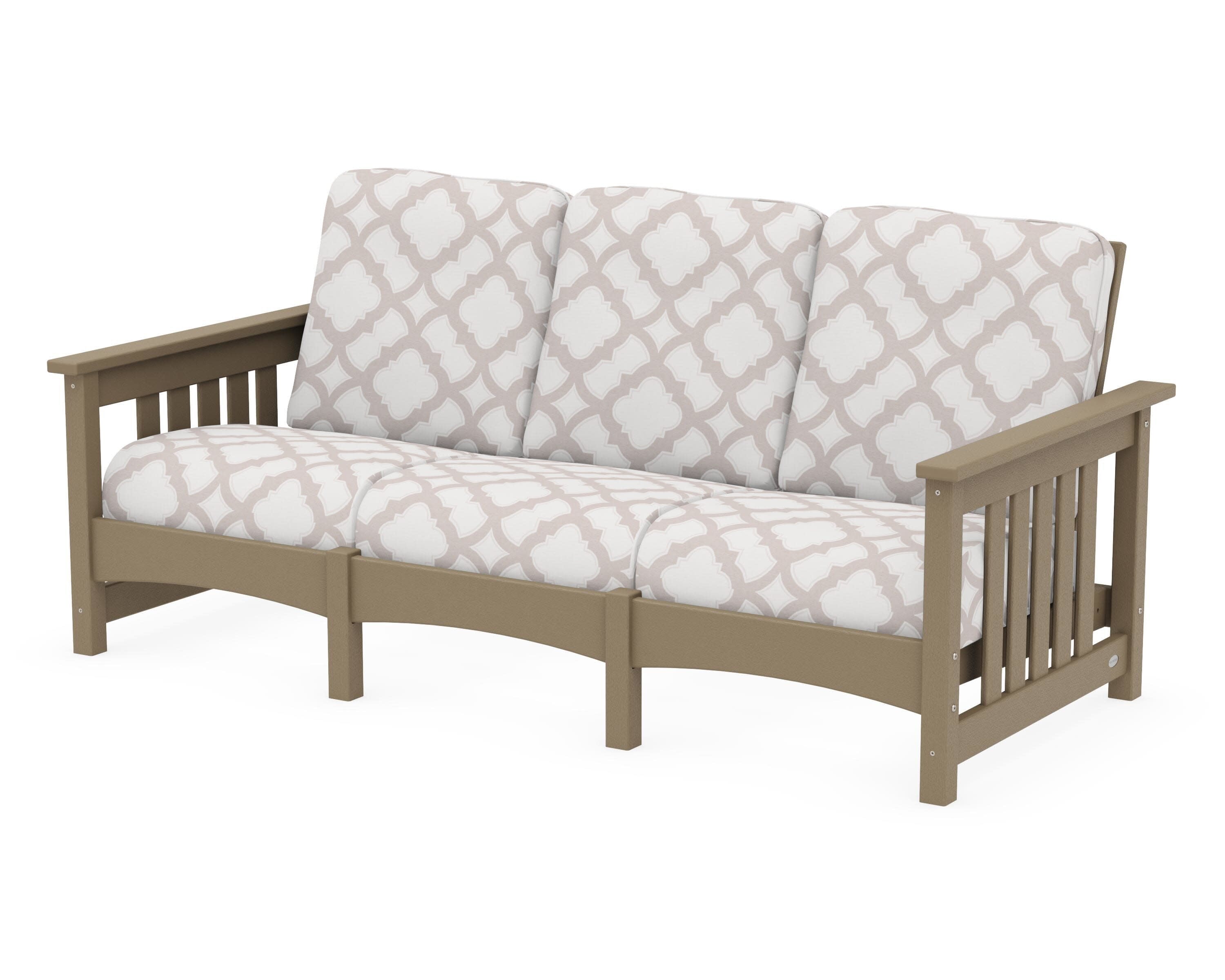 Club Mission Sofa in Vintage Sahara / Trellis Dune Burlap