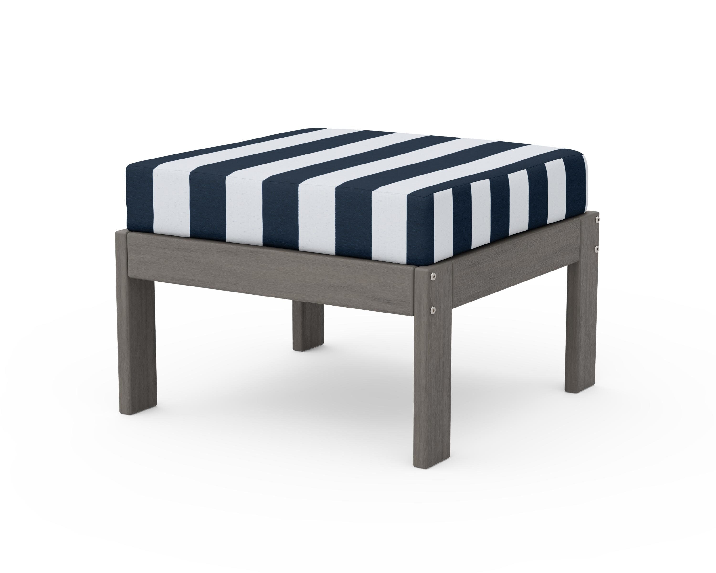 Vineyard Modular Ottoman in Driftwood / Cabana Stripe Marine Indigo