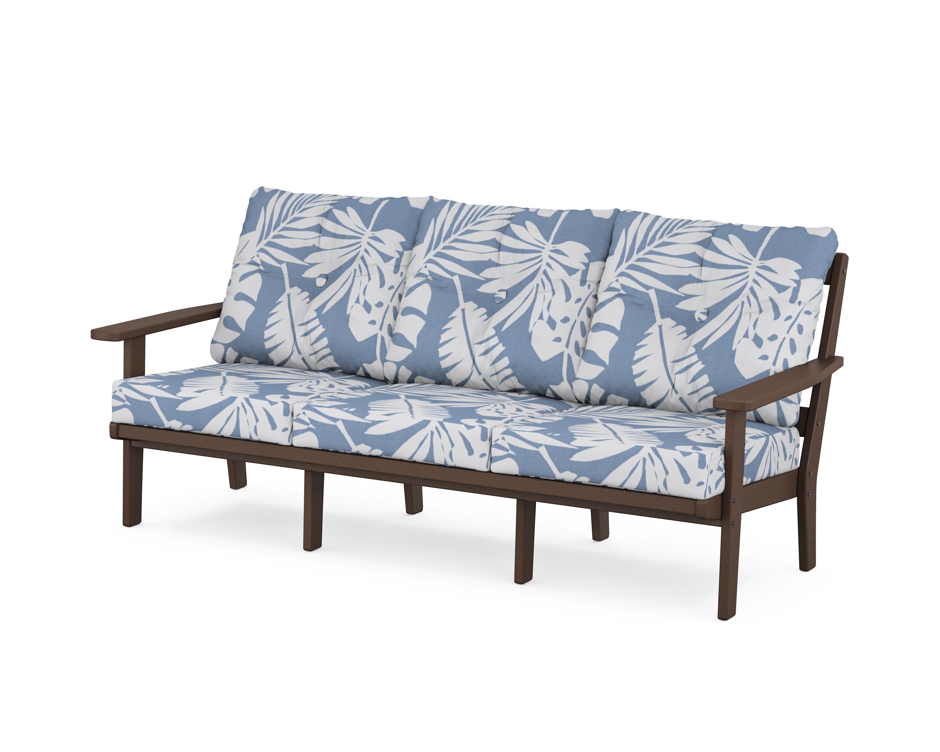 Oxford Deep Seating Sofa in Mahogany / Leaf Sky Blue
