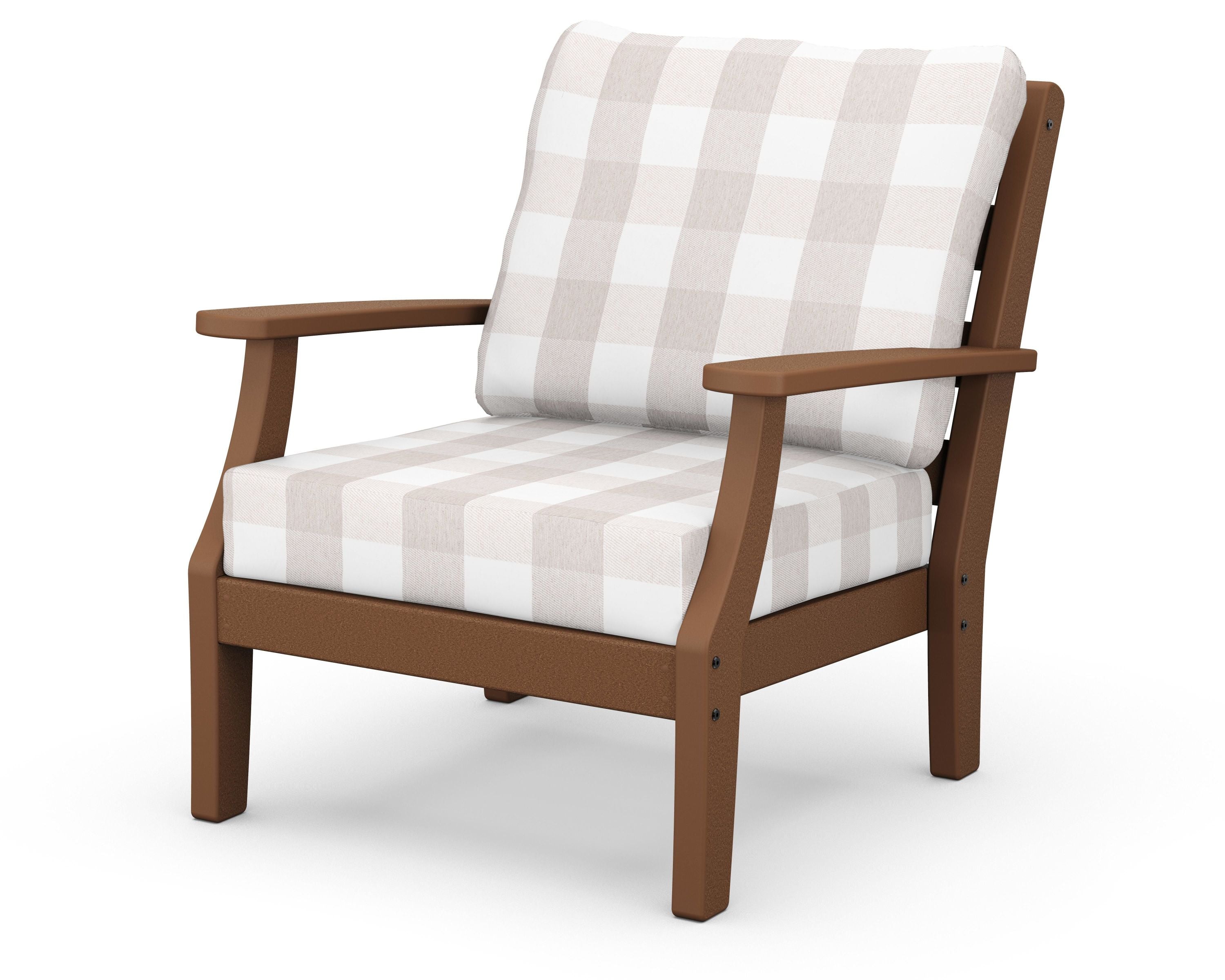 Chesapeake Deep Seating Chair in Teak / Buffalo Plaid Dune Burlap