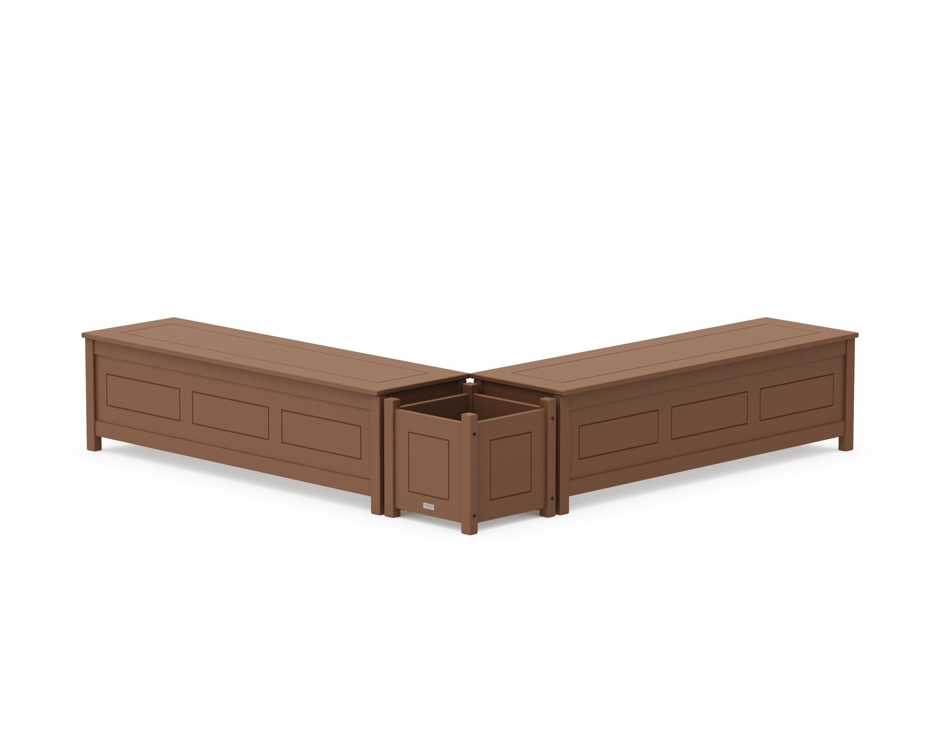 60" Country Living L- Shaped Planter Storage Bench Set in Teak