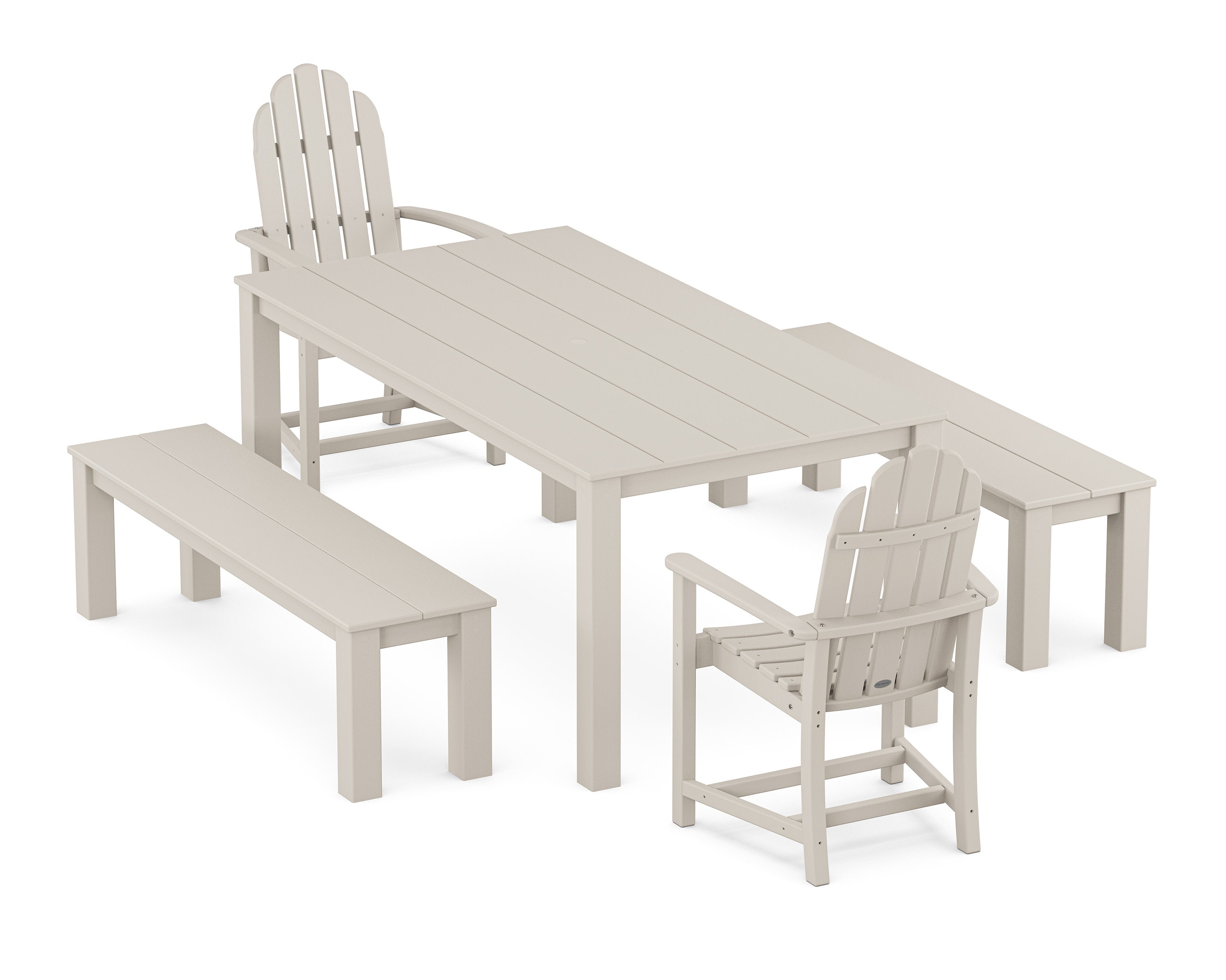 Classic Adirondack 5-Piece Parsons Dining Set with Benches in Sand